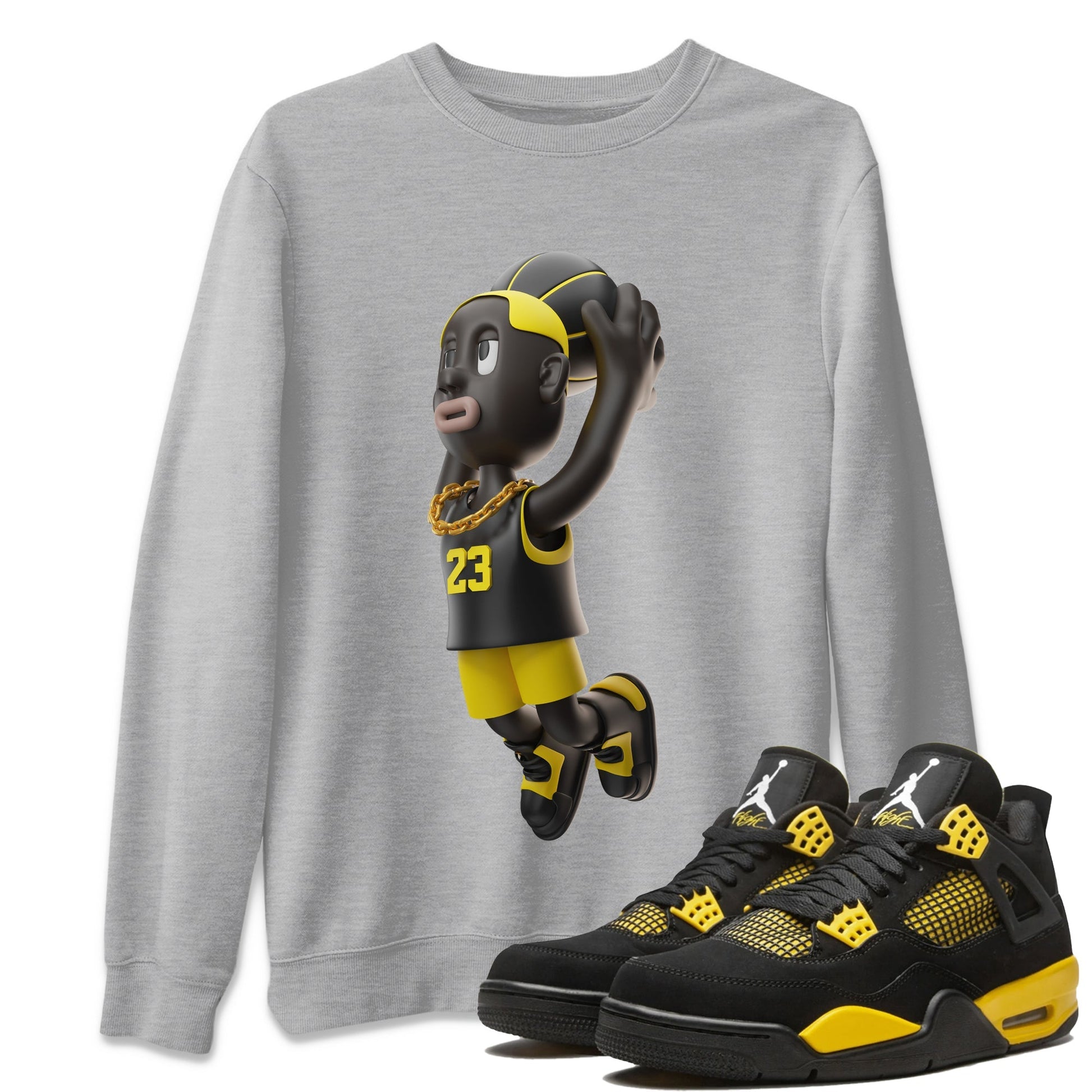 Air Jordan 4 Thunder Sneaker Tees Drip Gear Zone Dunkshot Boy Sneaker Tees AJ4 Thunder Jumpman Shirt Unisex Shirts Heather Grey 1