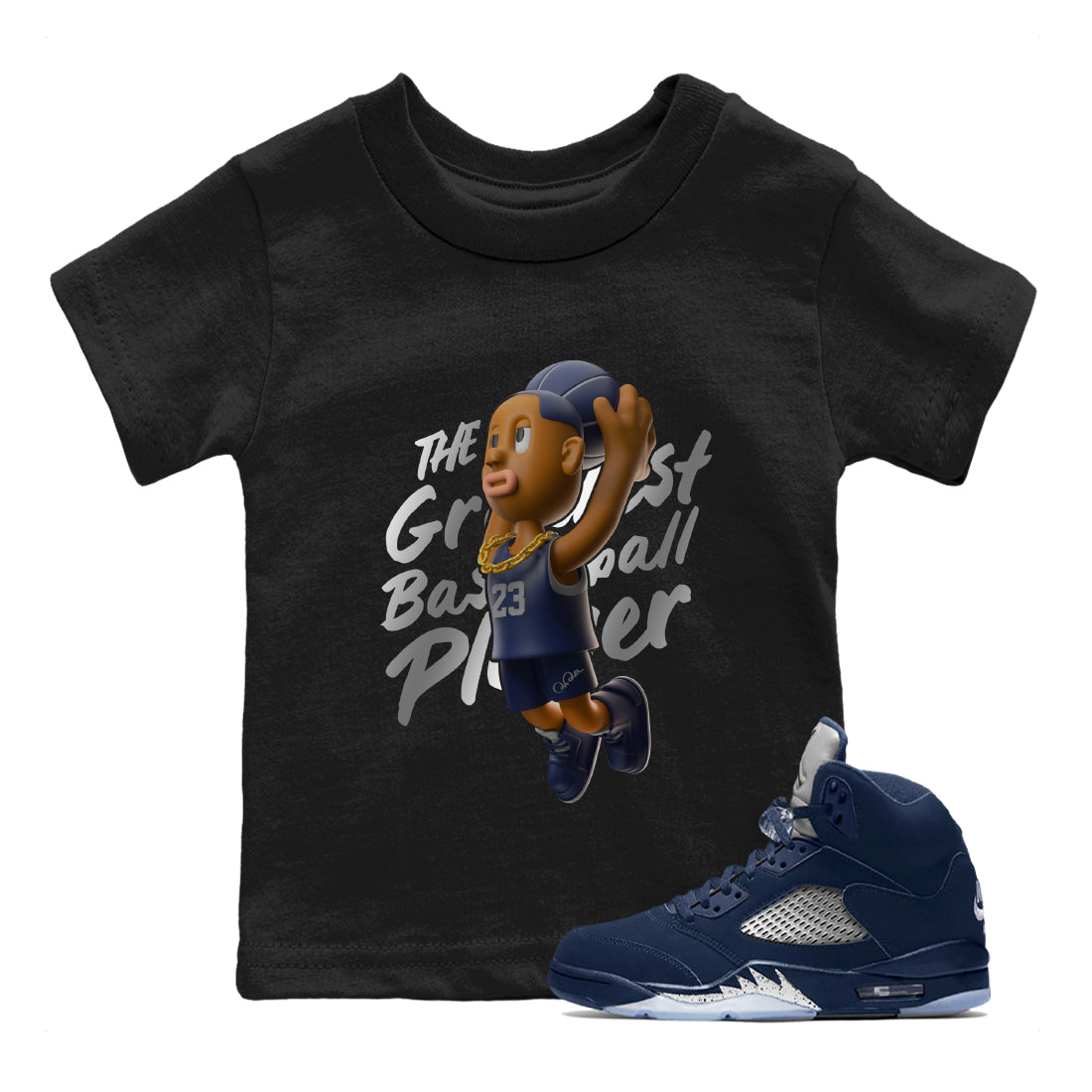 Air Jordan 5 Georgetown Sneaker Match Tees Dunkshot Boy Streetwear Sneaker Shirt AJ5 Georgetown Sneaker Release Tees Kids Shirts Black 1