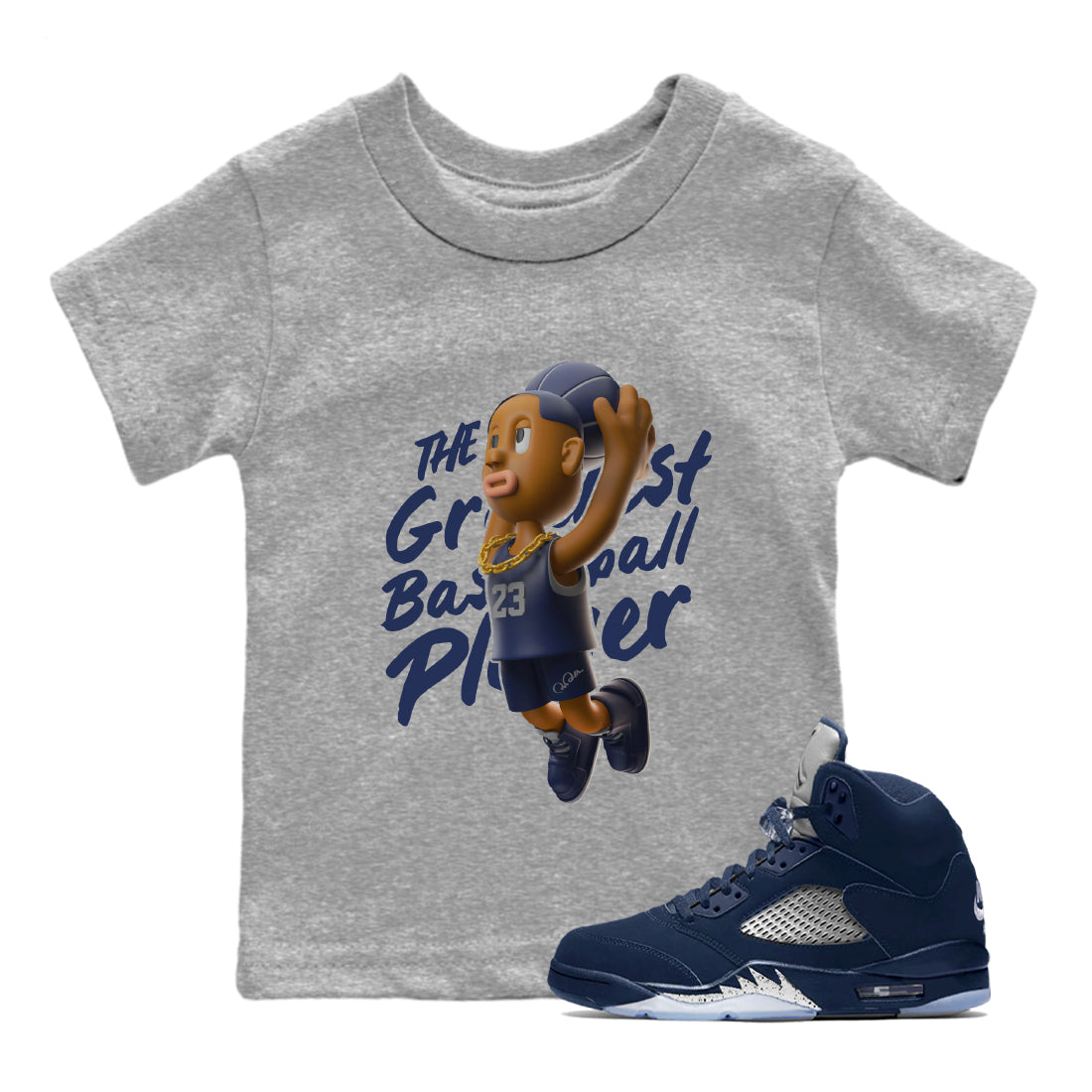 Air Jordan 5 Georgetown Sneaker Match Tees Dunkshot Boy Streetwear Sneaker Shirt AJ5 Georgetown Sneaker Release Tees Kids Shirts Heather Grey 1