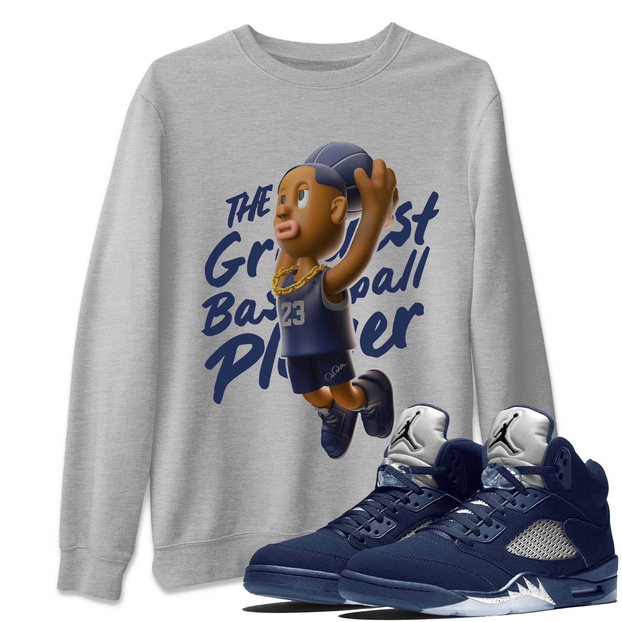 Air Jordan 5 Georgetown Sneaker Match Tees Dunkshot Boy Streetwear Sneaker Shirt AJ5 Georgetown Sneaker Release Tees Unisex Shirts Heather Grey 1