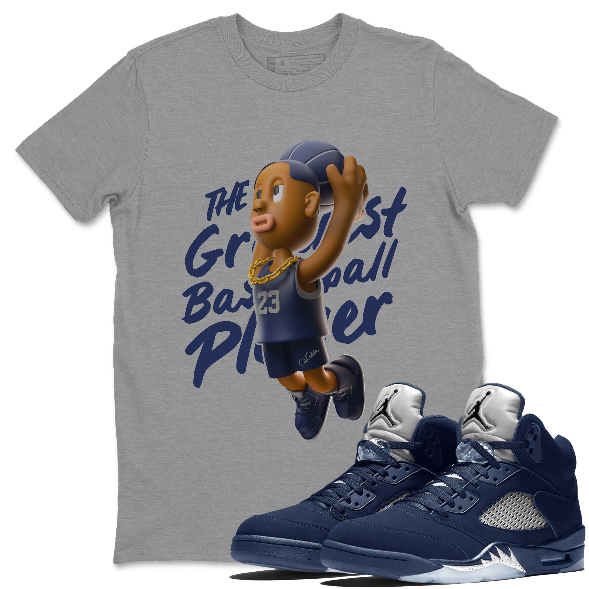 Air Jordan 5 Georgetown Sneaker Match Tees Dunkshot Boy Streetwear Sneaker Shirt AJ5 Georgetown Sneaker Release Tees Unisex Shirts Heather Grey 1