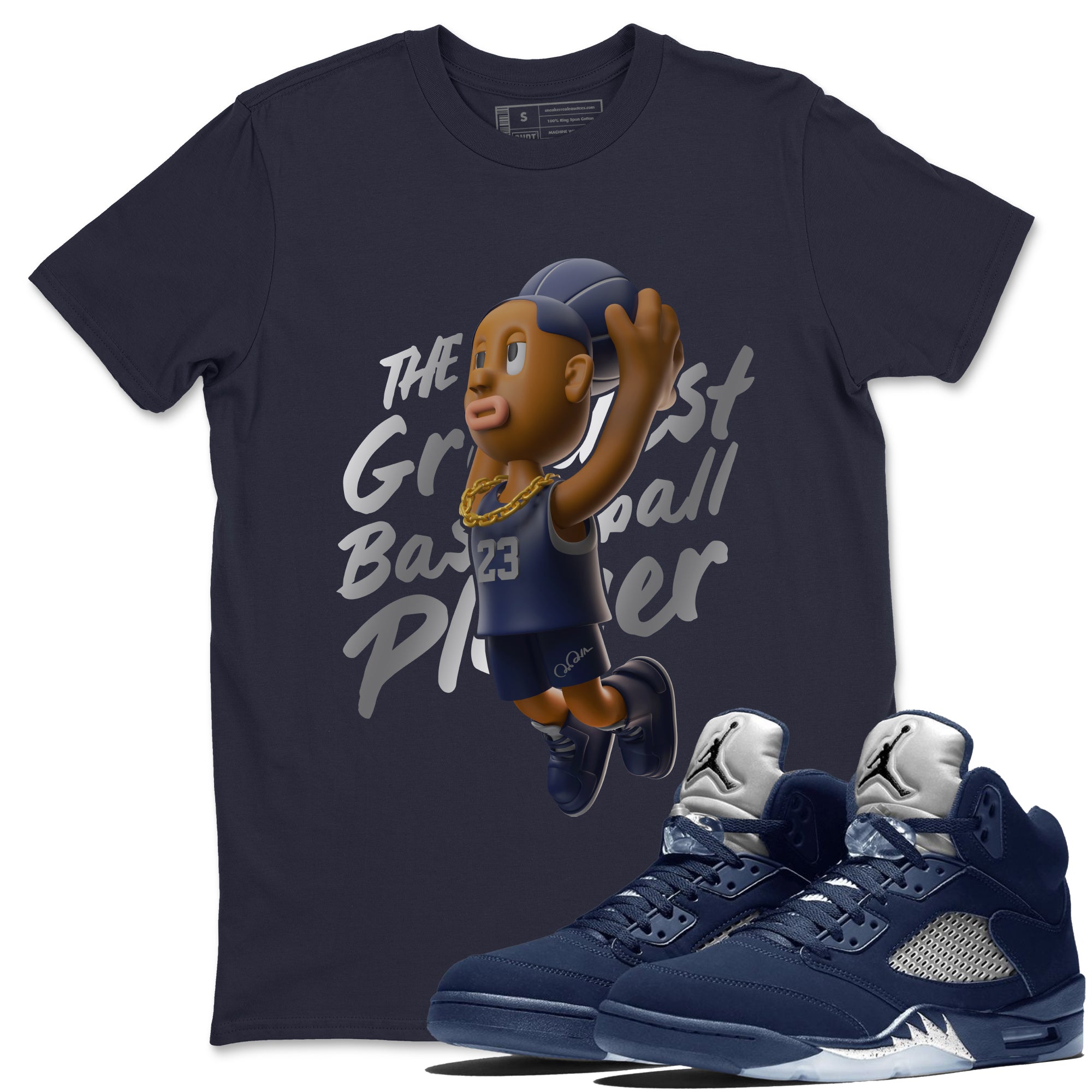 Air Jordan 5 Georgetown Sneaker Match Tees Dunkshot Boy Streetwear Sneaker Shirt AJ5 Georgetown Sneaker Release Tees Unisex Shirts Navy 1
