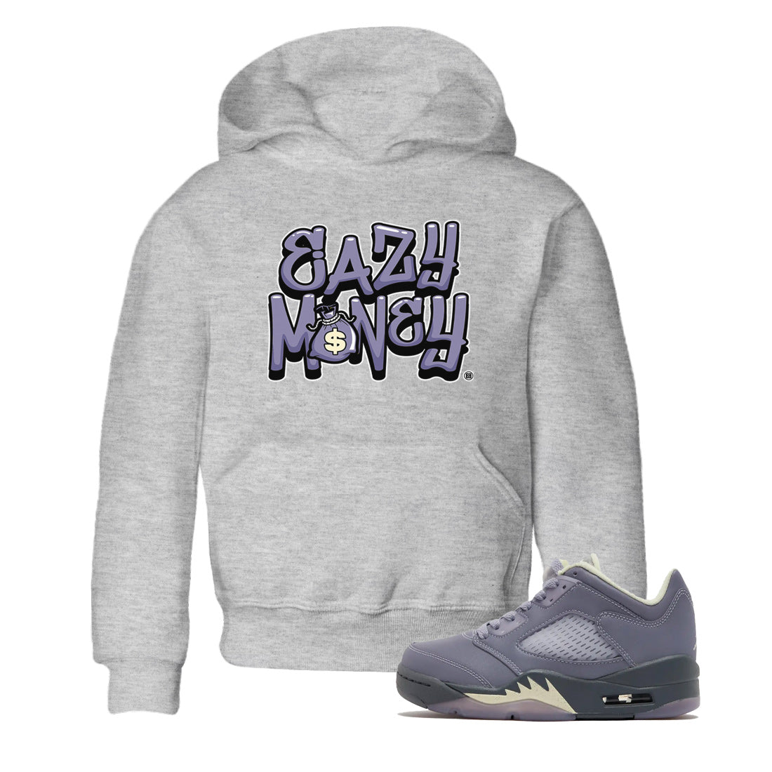 Air Jordan 5 Indigo Haze Sneaker Match Tees Easy Money 5s Indigo Haze Tee Sneaker Release Tees Kids Shirts Heather Grey 1