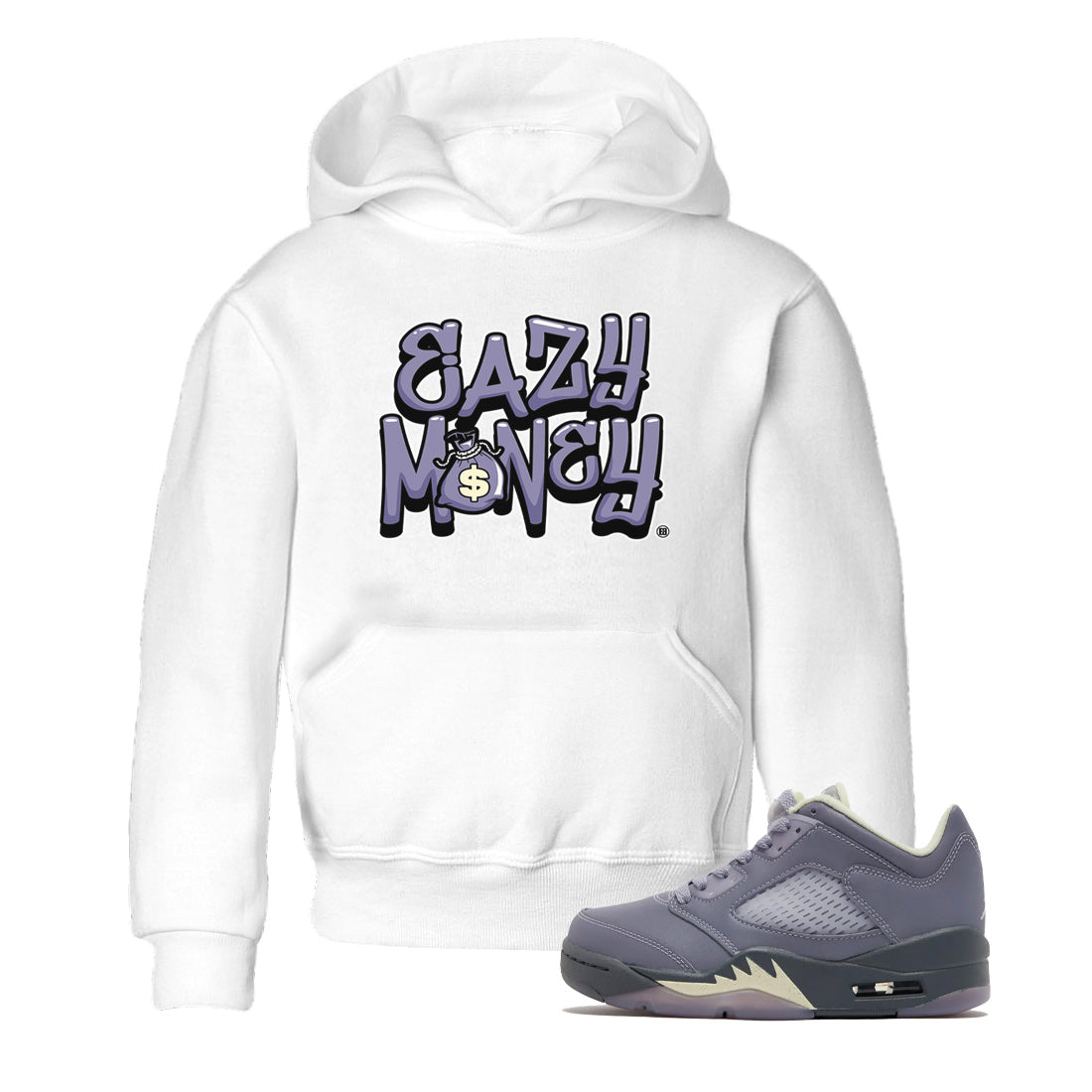 Air Jordan 5 Indigo Haze Sneaker Match Tees Easy Money 5s Indigo Haze Tee Sneaker Release Tees Kids Shirts White 1