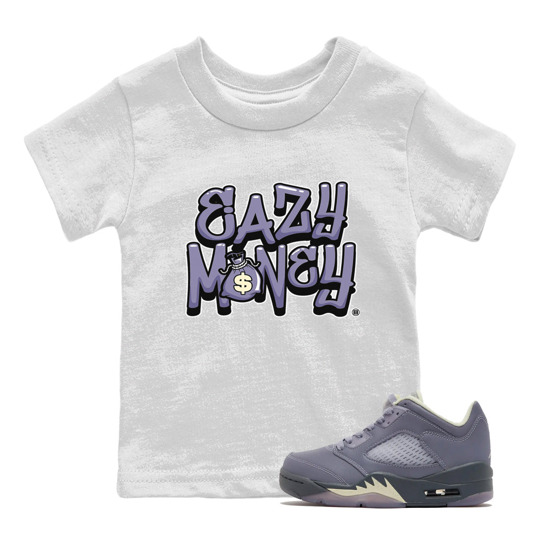 Air Jordan 5 Indigo Haze Sneaker Match Tees Easy Money 5s Indigo Haze Tee Sneaker Release Tees Kids Shirts White 1