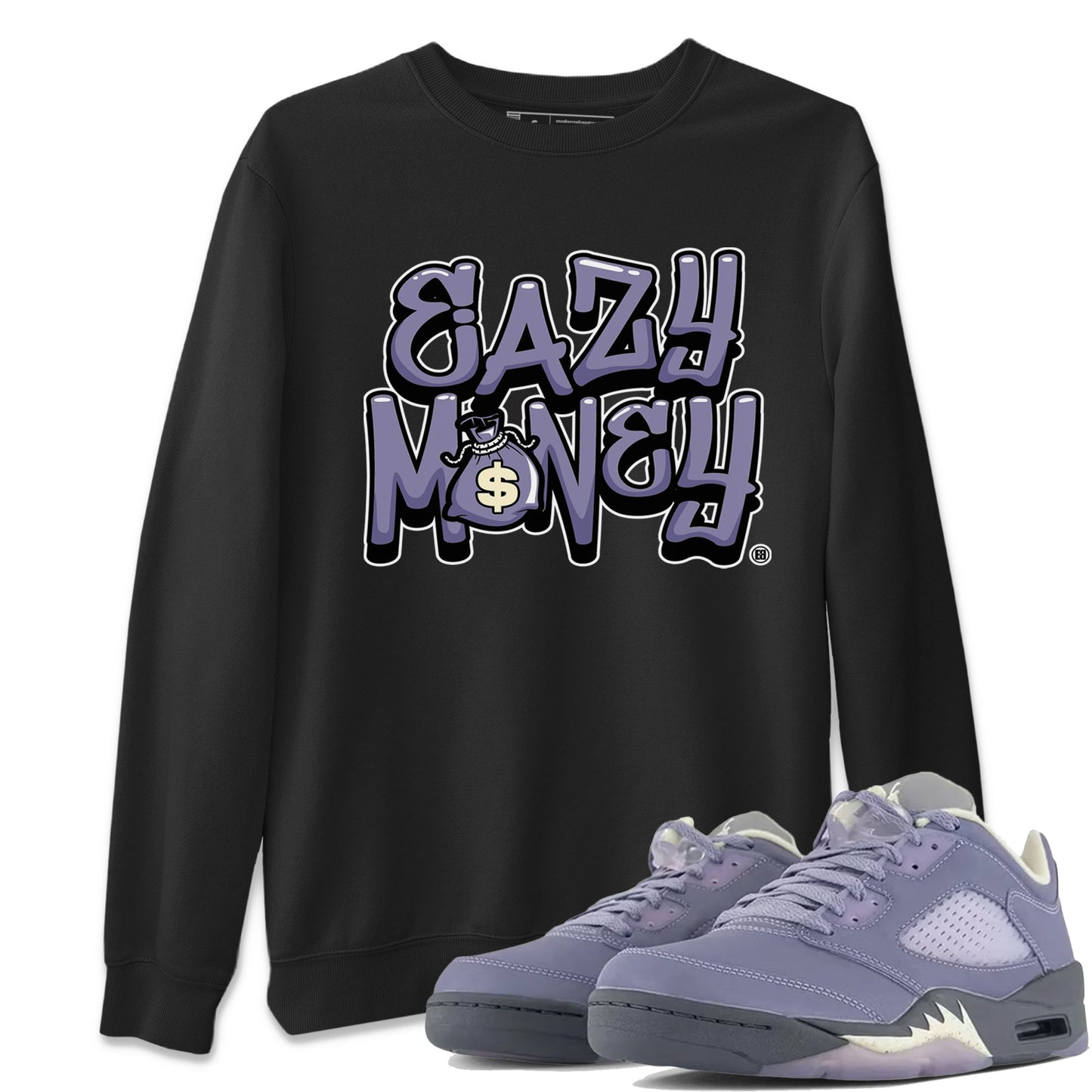 Air Jordan 5 Indigo Haze Sneaker Match Tees Easy Money 5s Indigo Haze Tee Sneaker Release Tees Unisex Shirts Black 1