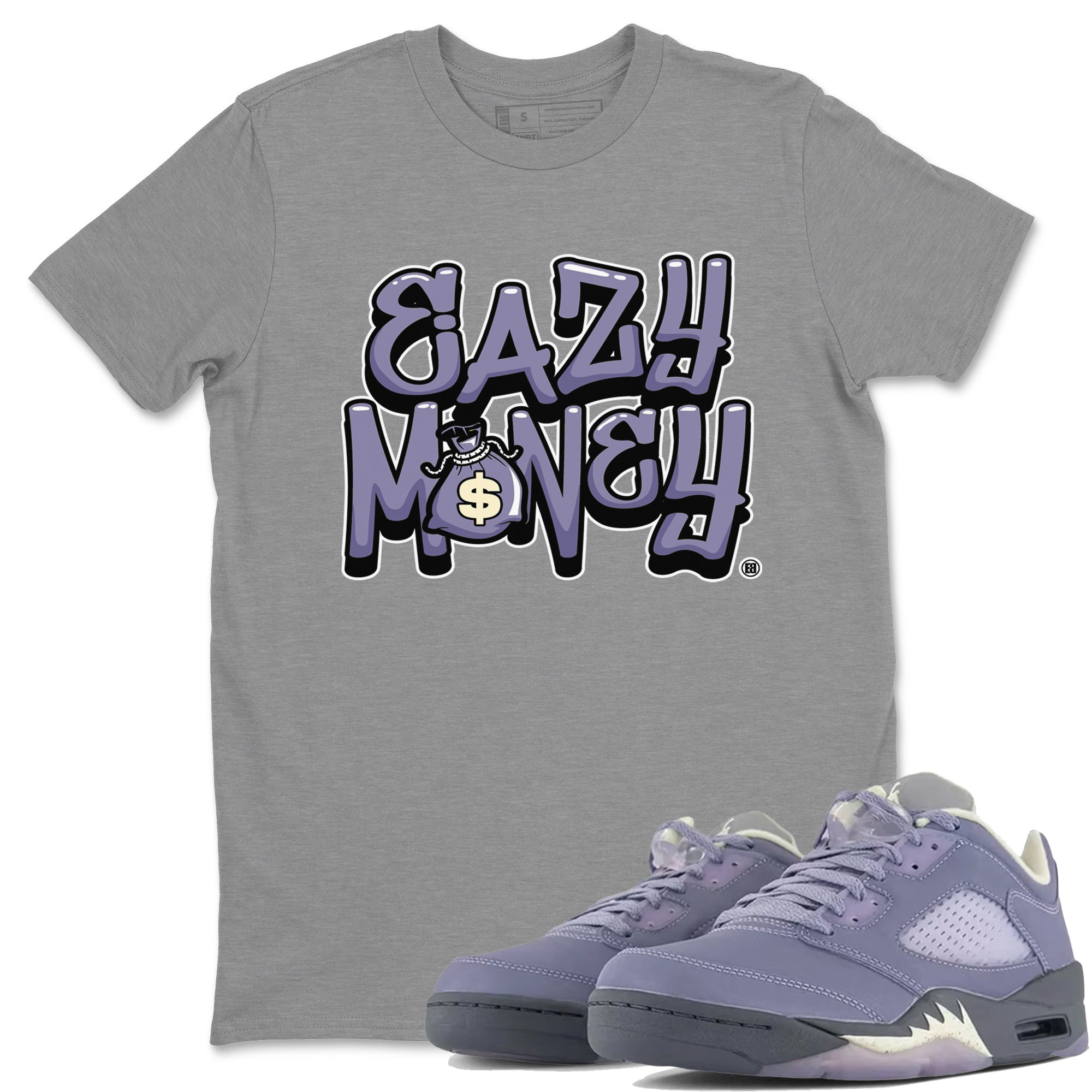 Air Jordan 5 Indigo Haze Sneaker Match Tees Easy Money 5s Indigo Haze Tee Sneaker Release Tees Unisex Shirts Heather Grey 1