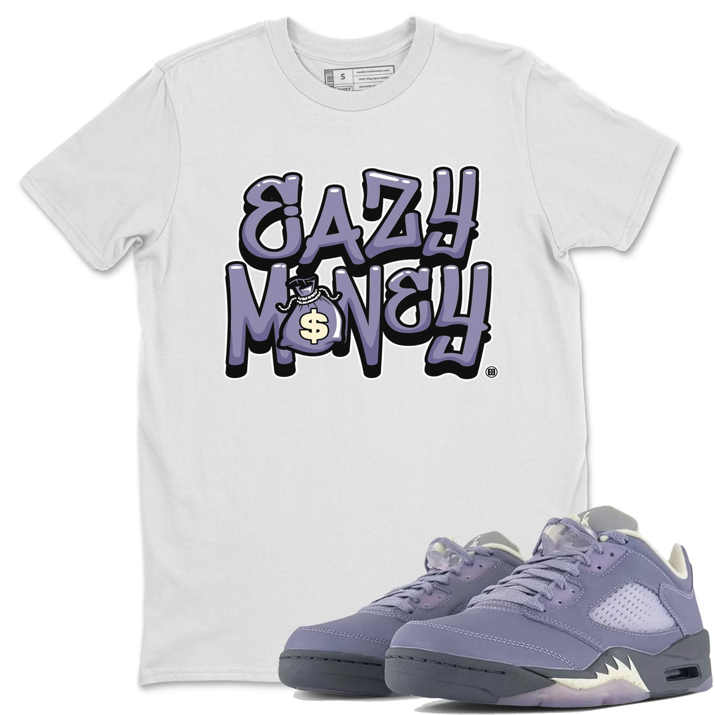 Air Jordan 5 Indigo Haze Sneaker Match Tees Easy Money 5s Indigo Haze Tee Sneaker Release Tees Unisex Shirts White 1