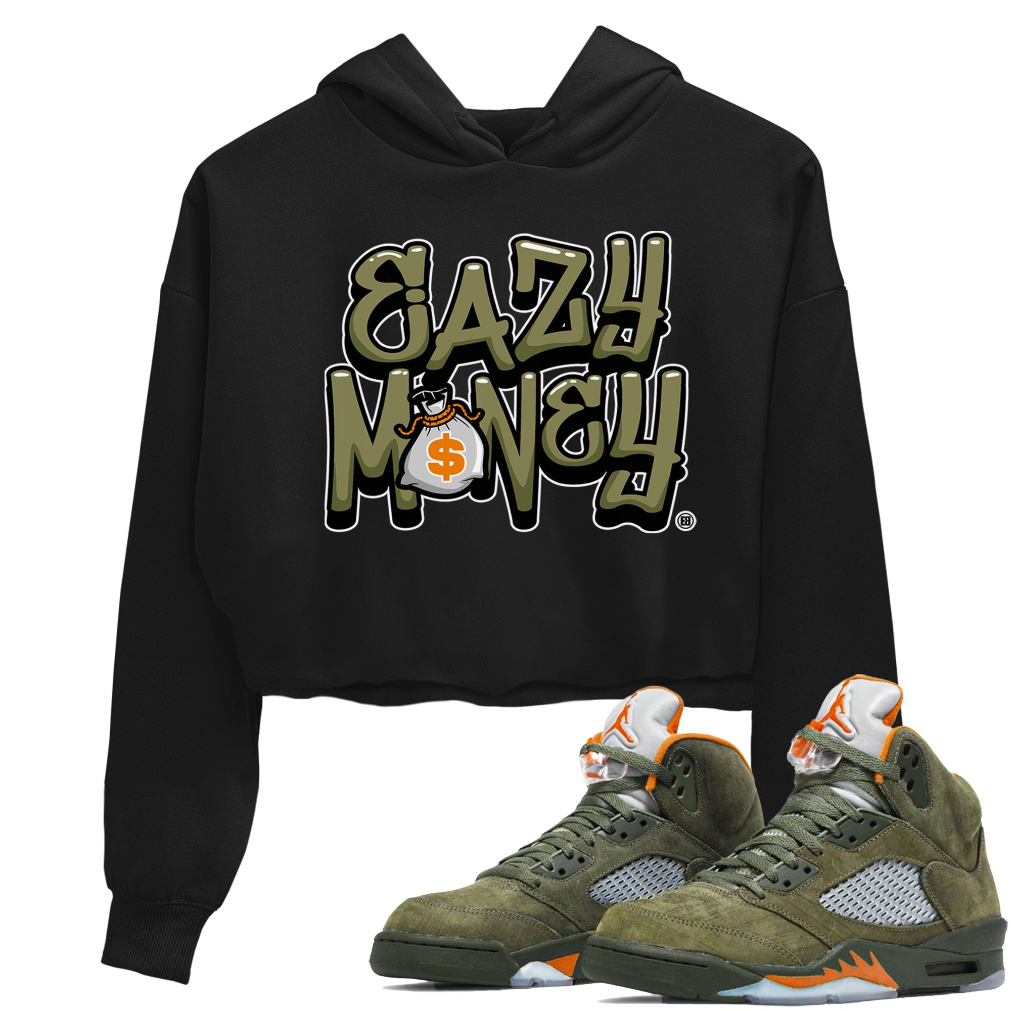 Air Jordan 5 Olive shirt to match jordans Easy Money sneaker match tee AJ5 Olive Drip Gear Zone Black 1 women's crop tee
