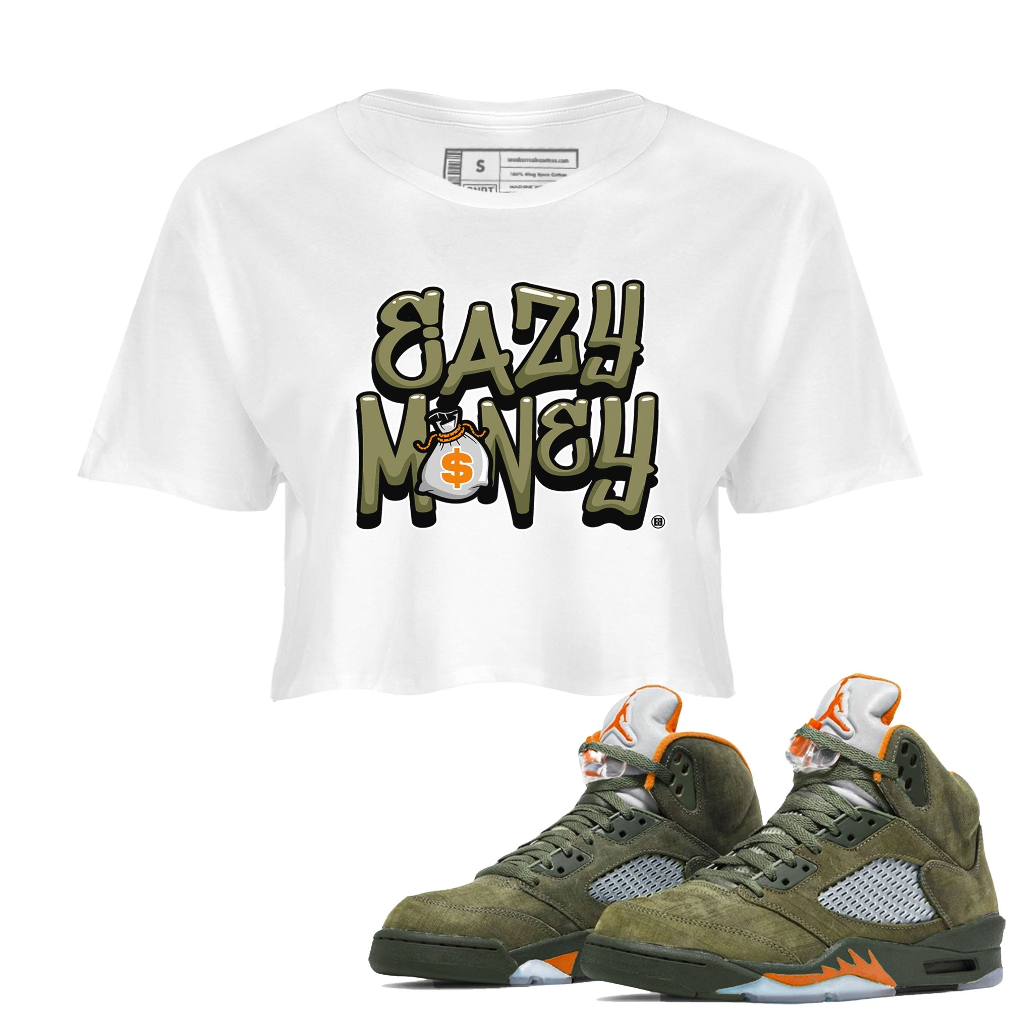 Air Jordan 5 Olive shirt to match jordans Easy Money sneaker match tee AJ5 Olive Drip Gear Zone White 1 women's crop tee
