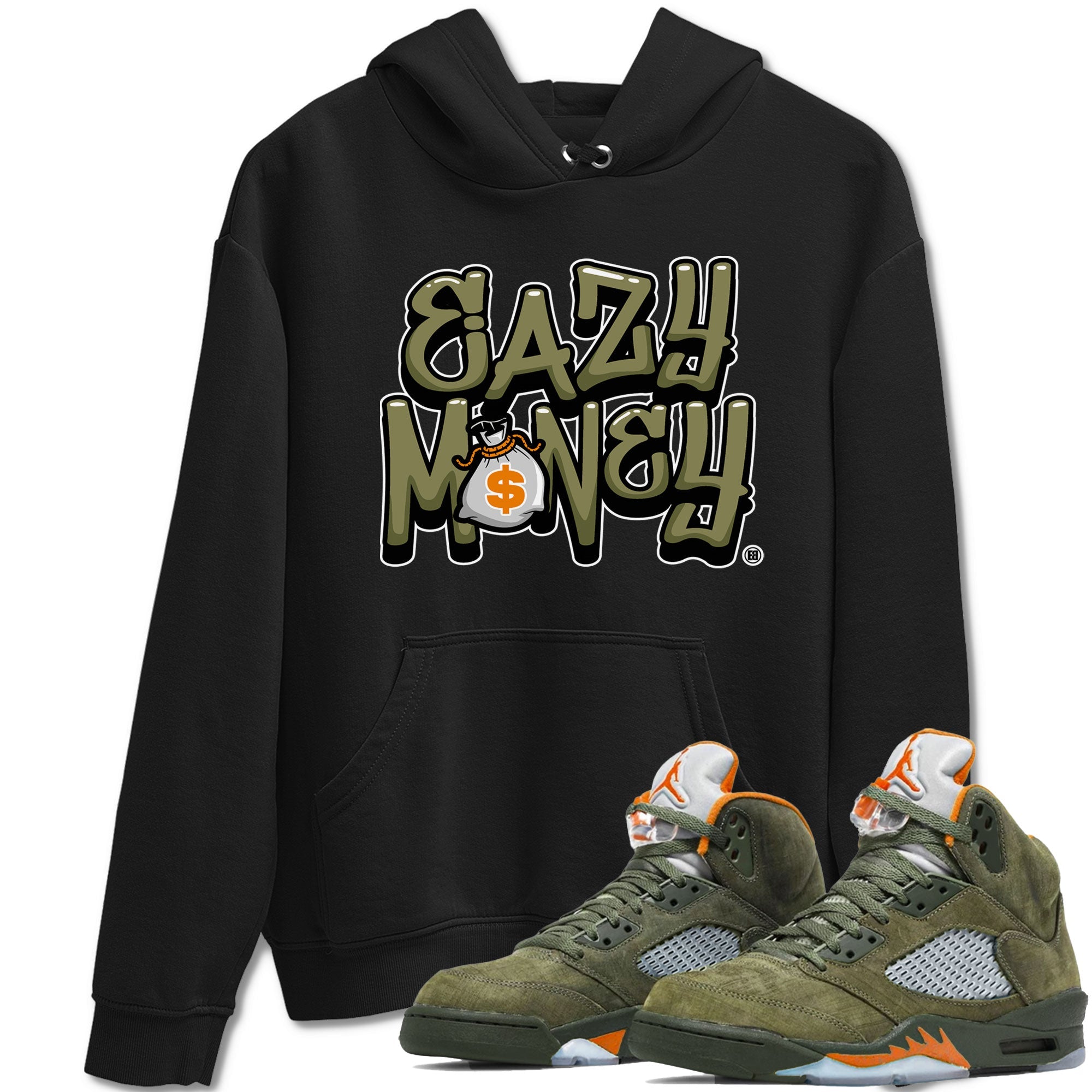Air Jordan 5 Olive shirt to match jordans Easy Money sneaker match tee AJ5 Olive Drip Gear Zone unisex cotton Black 1 crew neck shirt