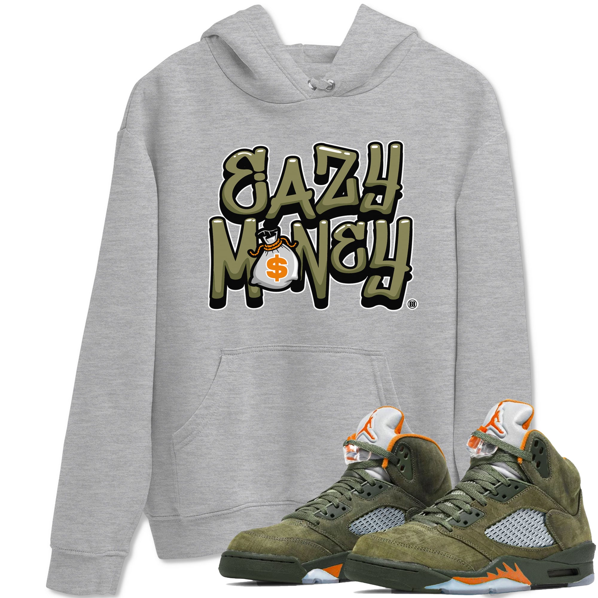 Air Jordan 5 Olive shirt to match jordans Easy Money sneaker match tee AJ5 Olive Drip Gear Zone unisex cotton Heather Grey 1 crew neck shirt