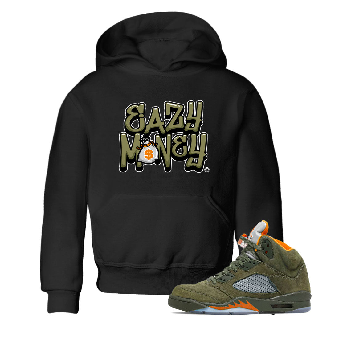 Air Jordan 5 Olive shirt to match jordans Easy Money sneaker match tee AJ5 Olive Drip Gear Zone baby toddler Black 1 cotton Shirt