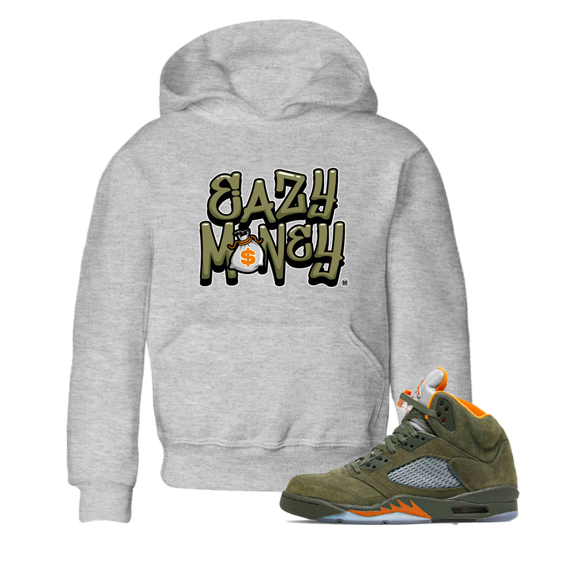 Air Jordan 5 Olive shirt to match jordans Easy Money sneaker match tee AJ5 Olive Drip Gear Zone baby toddler Heather Grey 1 cotton Shirt