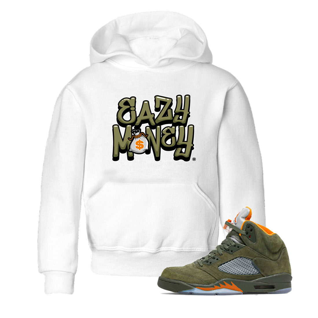Air Jordan 5 Olive shirt to match jordans Easy Money sneaker match tee AJ5 Olive Drip Gear Zone baby toddler White 1 cotton Shirt