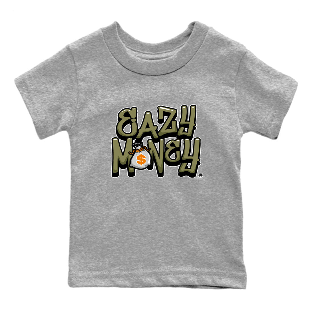 Air Jordan 5 Olive shirt to match jordans Easy Money sneaker match tee AJ5 Olive Drip Gear Zone baby toddler Heather Grey 2 cotton Shirt