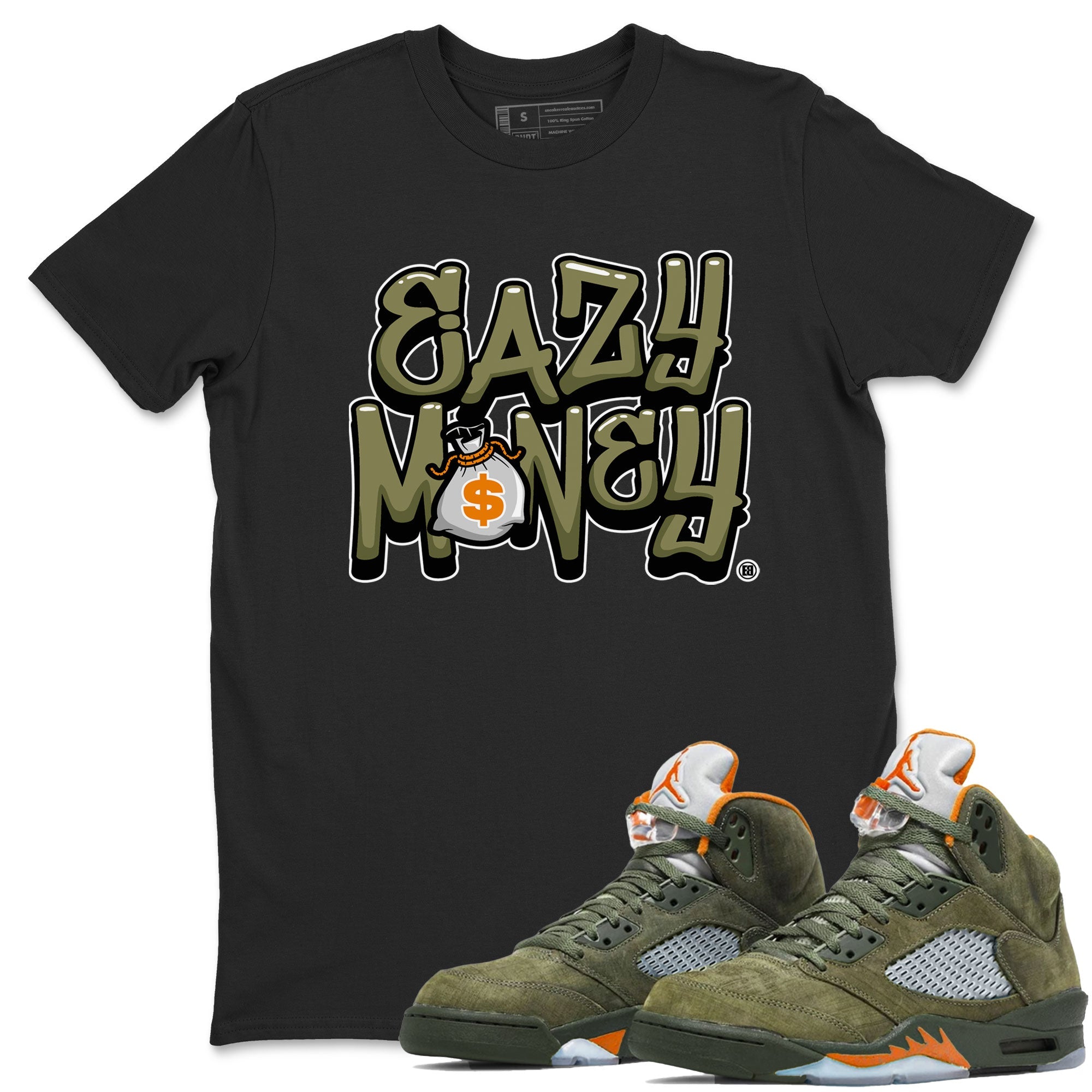 Air Jordan 5 Olive shirt to match jordans Easy Money sneaker match tee AJ5 Olive Drip Gear Zone unisex cotton Black 1 crew neck shirt
