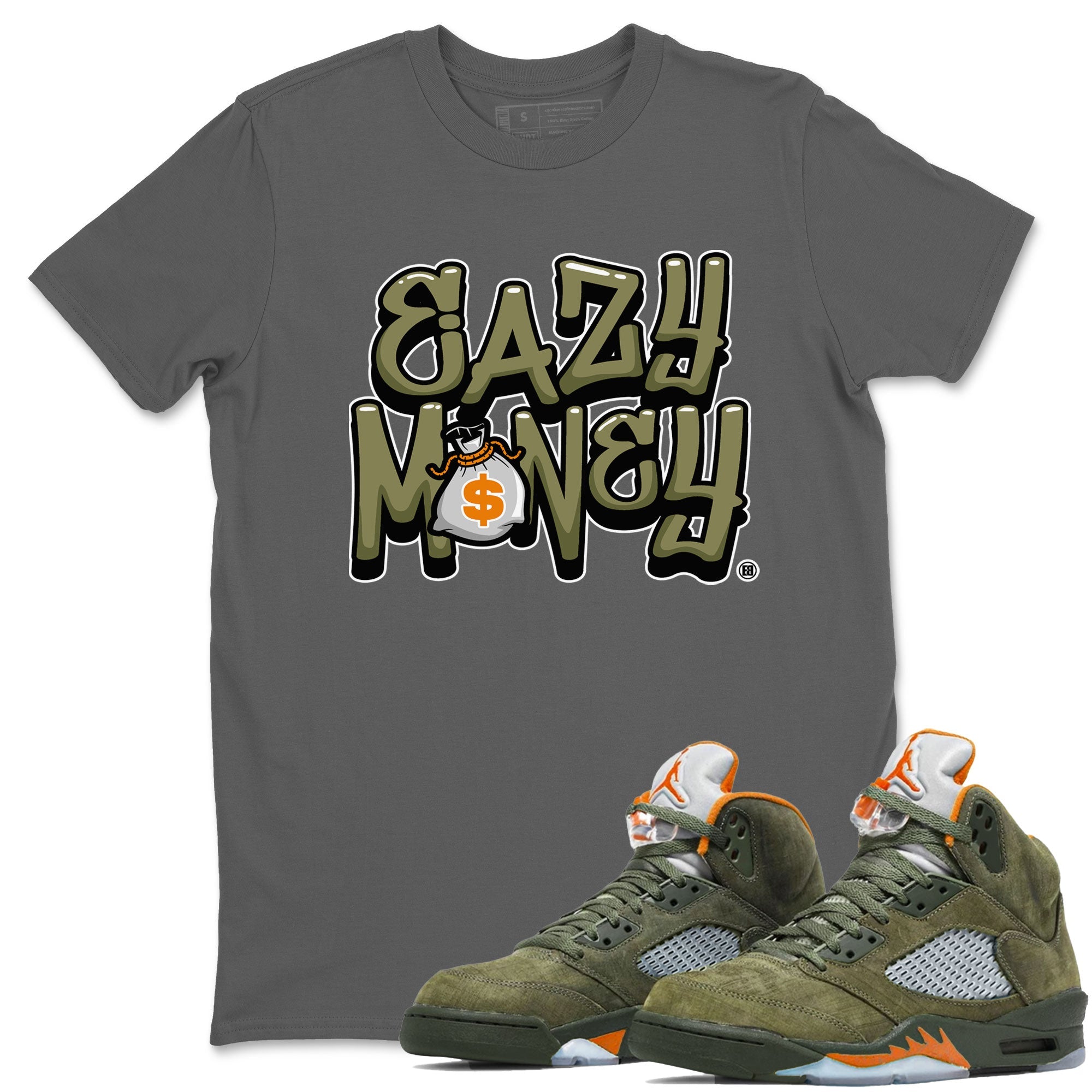Air Jordan 5 Olive shirt to match jordans Easy Money sneaker match tee AJ5 Olive Drip Gear Zone unisex cotton Cool Grey 1 crew neck shirt