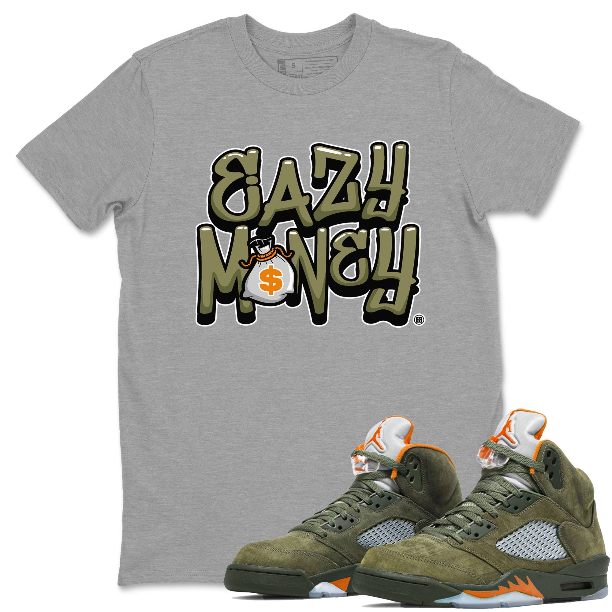 Air Jordan 5 Olive shirt to match jordans Easy Money sneaker match tee AJ5 Olive Drip Gear Zone unisex cotton Heather Grey 1 crew neck shirt