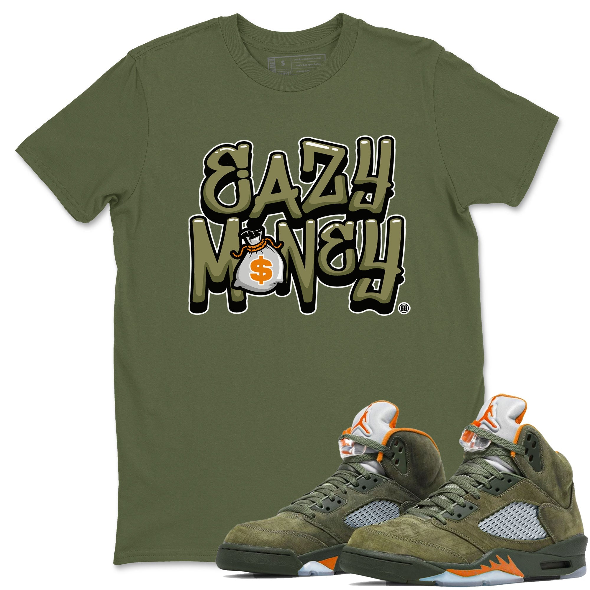 Air Jordan 5 Olive shirt to match jordans Easy Money sneaker match tee AJ5 Olive Drip Gear Zone unisex cotton Military Green 1 crew neck shirt