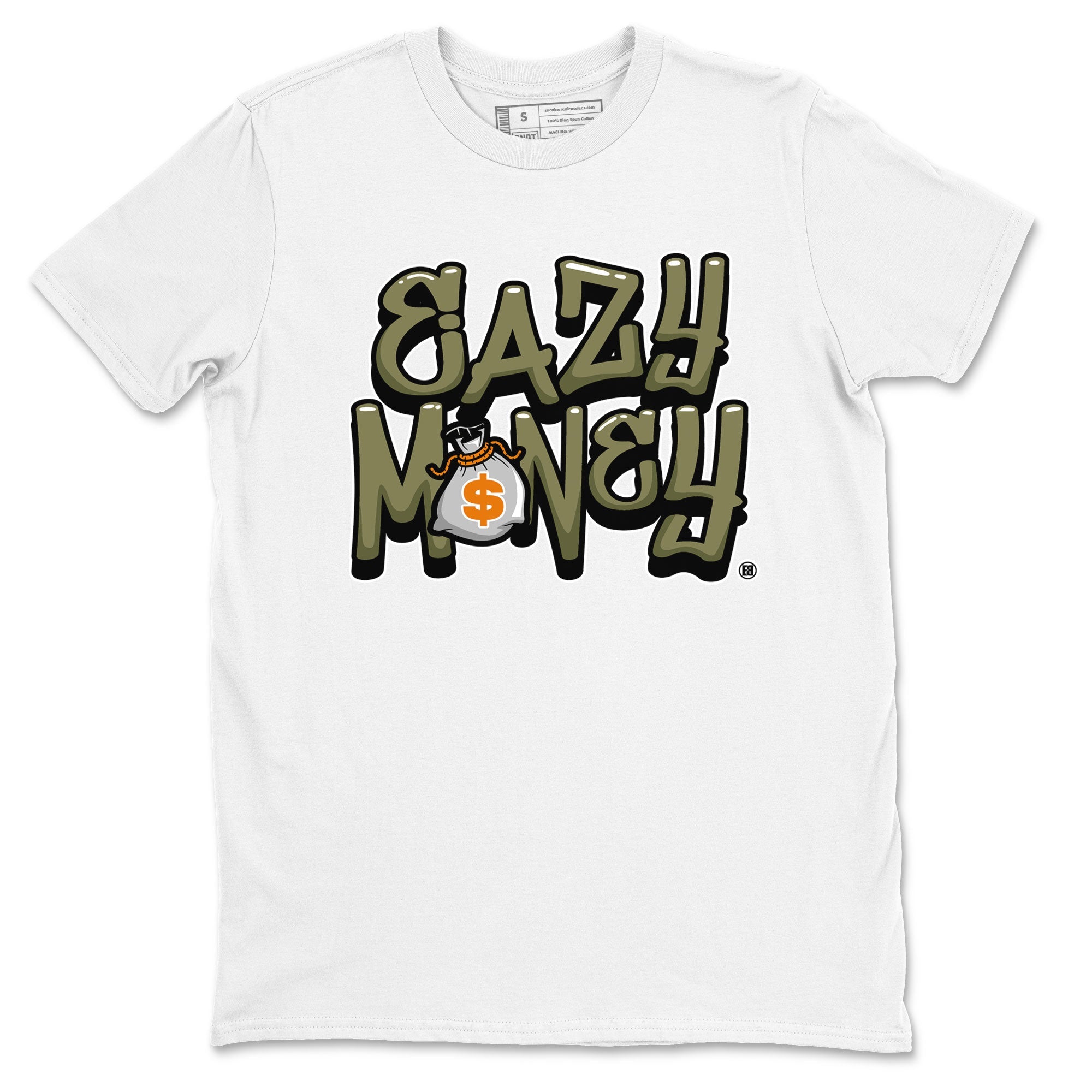 Air Jordan 5 Olive shirt to match jordans Easy Money sneaker match tee AJ5 Olive Drip Gear Zone unisex cotton White 2 crew neck shirt