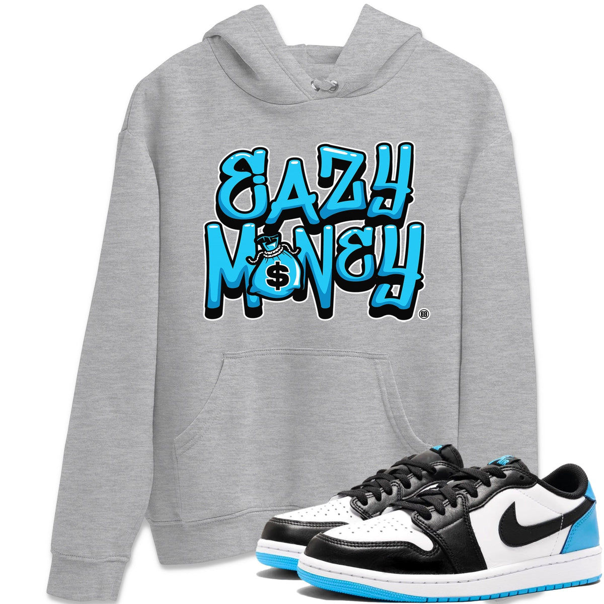 Jordan 1 Powder Blue Sneaker Matching T-Shirt Easy Money Sneaker Tees Jordan 1 Powder Blue Sneaker Release Tees Crew Neck Tees