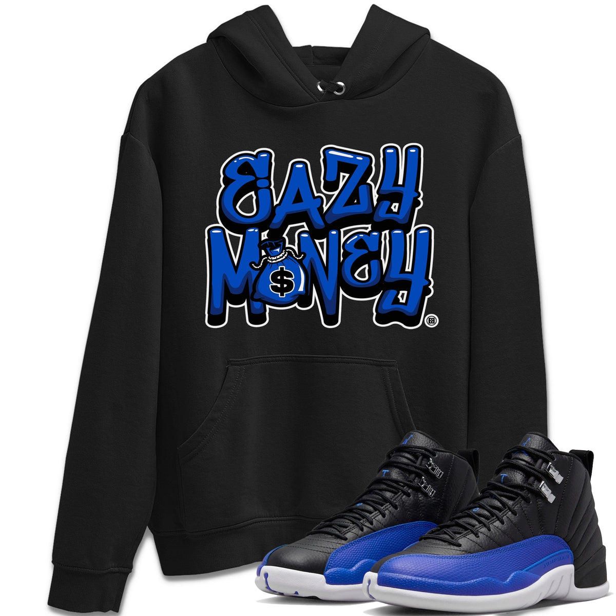 Jordan 12 Hyper Royal Sneaker Matching T-Shirt Easy Money Sneaker Tees Jordan 12 Hyper Royal Sneaker Release Tees Crew Neck Tees