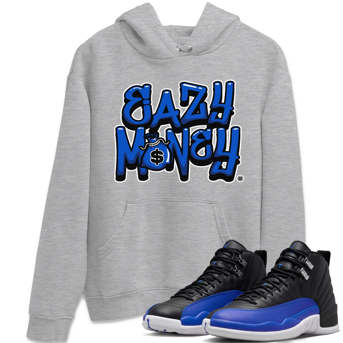 Jordan 12 Hyper Royal Sneaker Matching T-Shirt Easy Money Sneaker Tees Jordan 12 Hyper Royal Sneaker Release Tees Crew Neck Tees