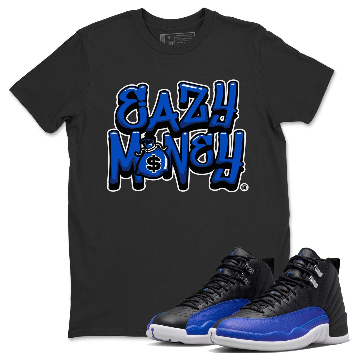 Jordan 12 Hyper Royal Sneaker Matching T-Shirt Easy Money Sneaker Tees Jordan 12 Hyper Royal Sneaker Release Tees Crew Neck Tees