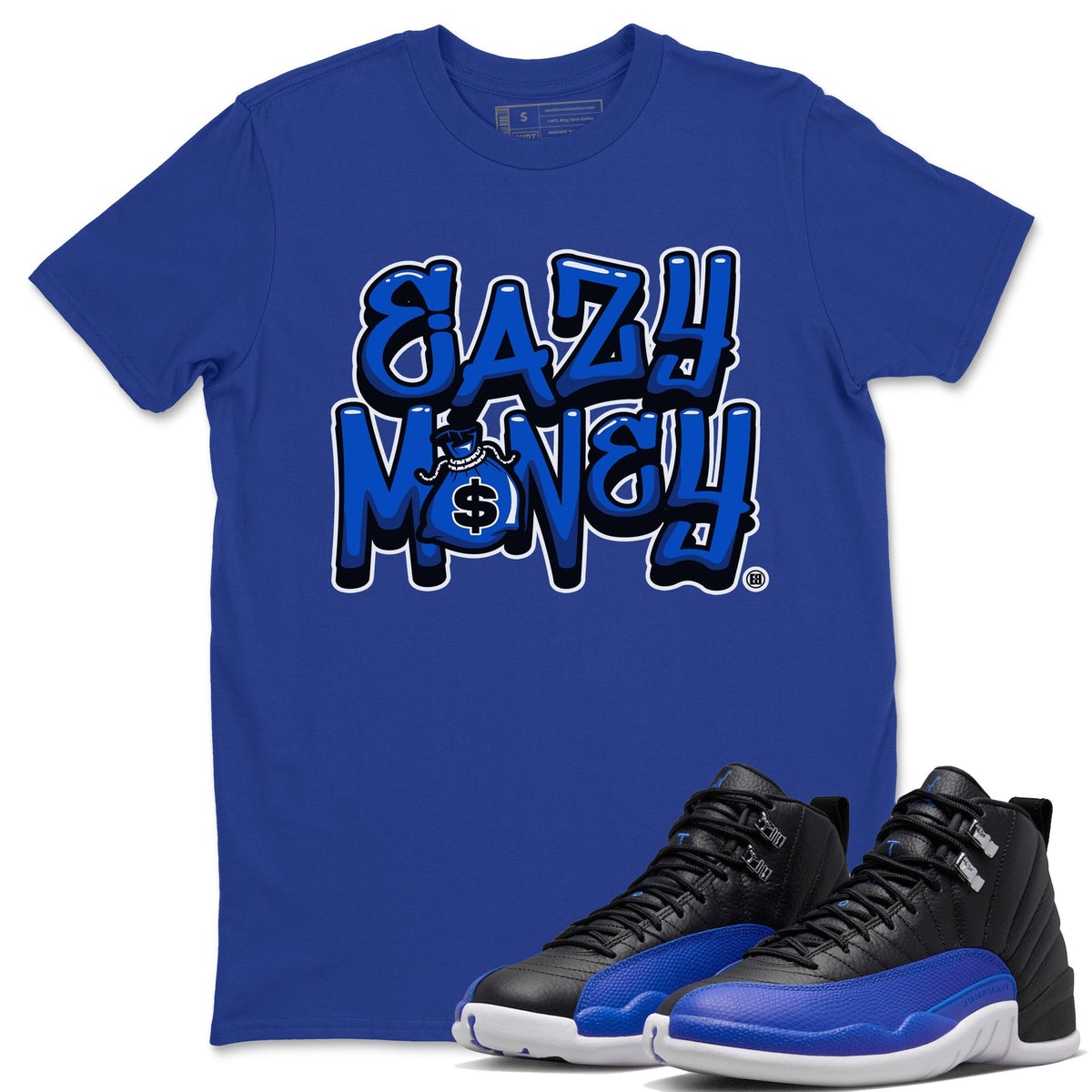 Jordan 12 Hyper Royal Sneaker Matching T-Shirt Easy Money Sneaker Tees Jordan 12 Hyper Royal Sneaker Release Tees Crew Neck Tees