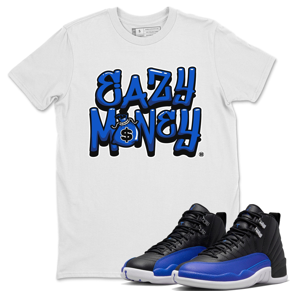 Jordan 12 Hyper Royal Sneaker Matching T-Shirt Easy Money Sneaker Tees Jordan 12 Hyper Royal Sneaker Release Tees Crew Neck Tees