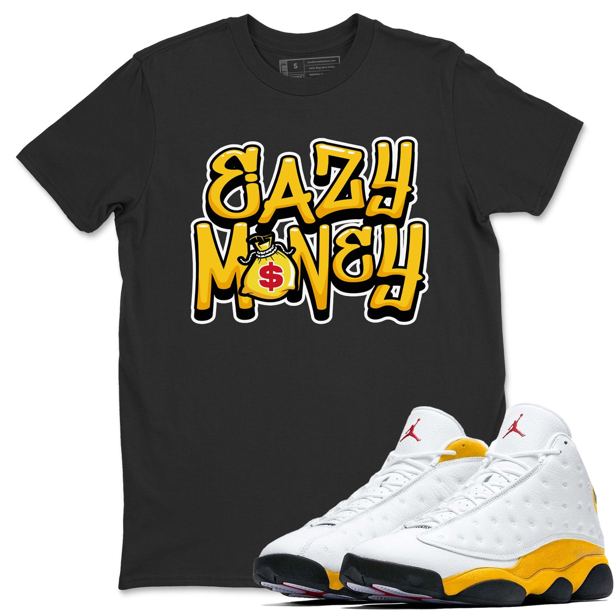 Jordan 13 Del Sol Sneaker Matching T-Shirt Easy Money Sneaker Tees Jordan 13 Del Sol Sneaker Release Tees Crew Neck Tees
