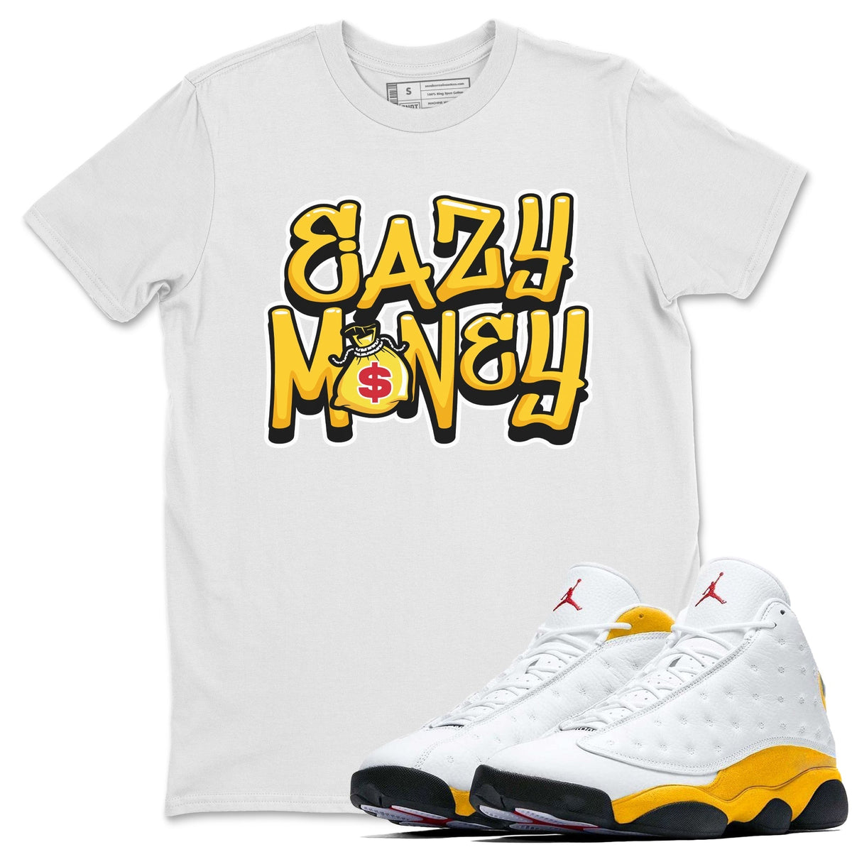 Jordan 13 Del Sol Sneaker Matching T-Shirt Easy Money Sneaker Tees Jordan 13 Del Sol Sneaker Release Tees Crew Neck Tees