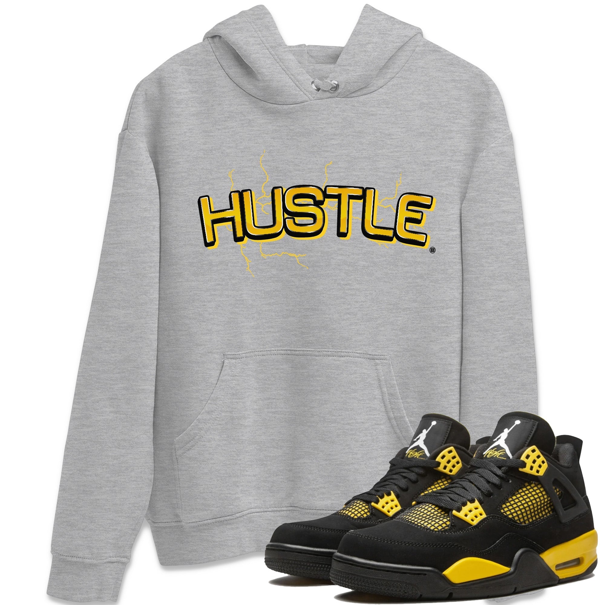 Air Jordan 4 Thunder Sneaker Match Tees Electric Hustle Streetwear Sneaker Shirt Air Jordan 4 Retro Thunder Sneaker Release Tees Unisex Shirts Heather Grey 1