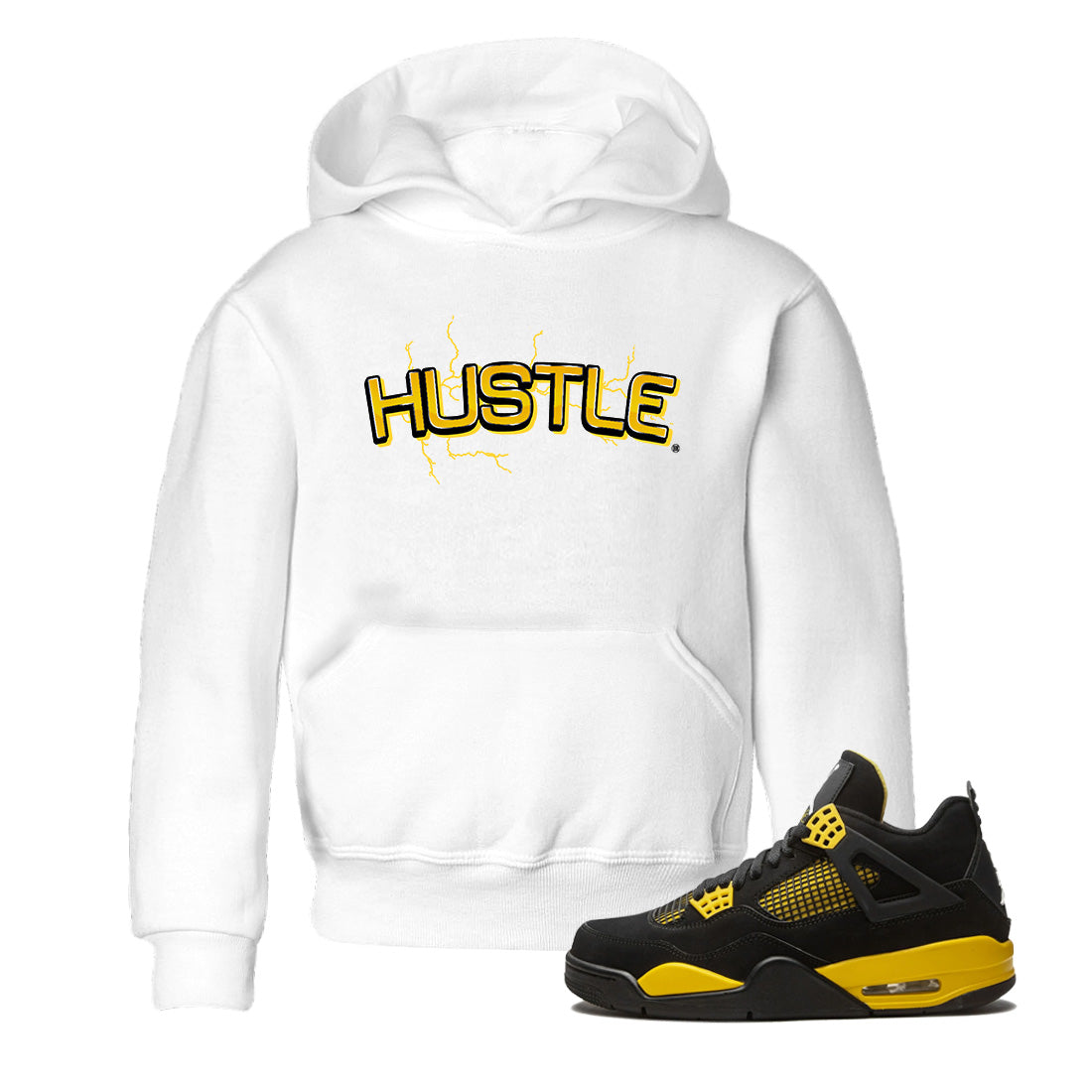 Air Jordan 4 Thunder Sneaker Match Tees Electric Hustle Streetwear Sneaker Shirt Air Jordan 4 Retro Thunder Sneaker Release Tees Kids Shirts White 1