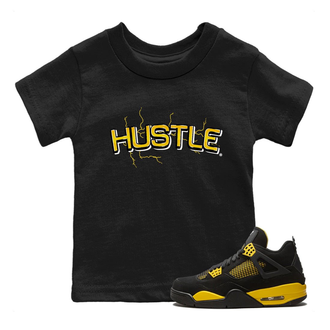 Air Jordan 4 Thunder Sneaker Match Tees Electric Hustle Streetwear Sneaker Shirt Air Jordan 4 Retro Thunder Sneaker Release Tees Kids Shirts Black 1