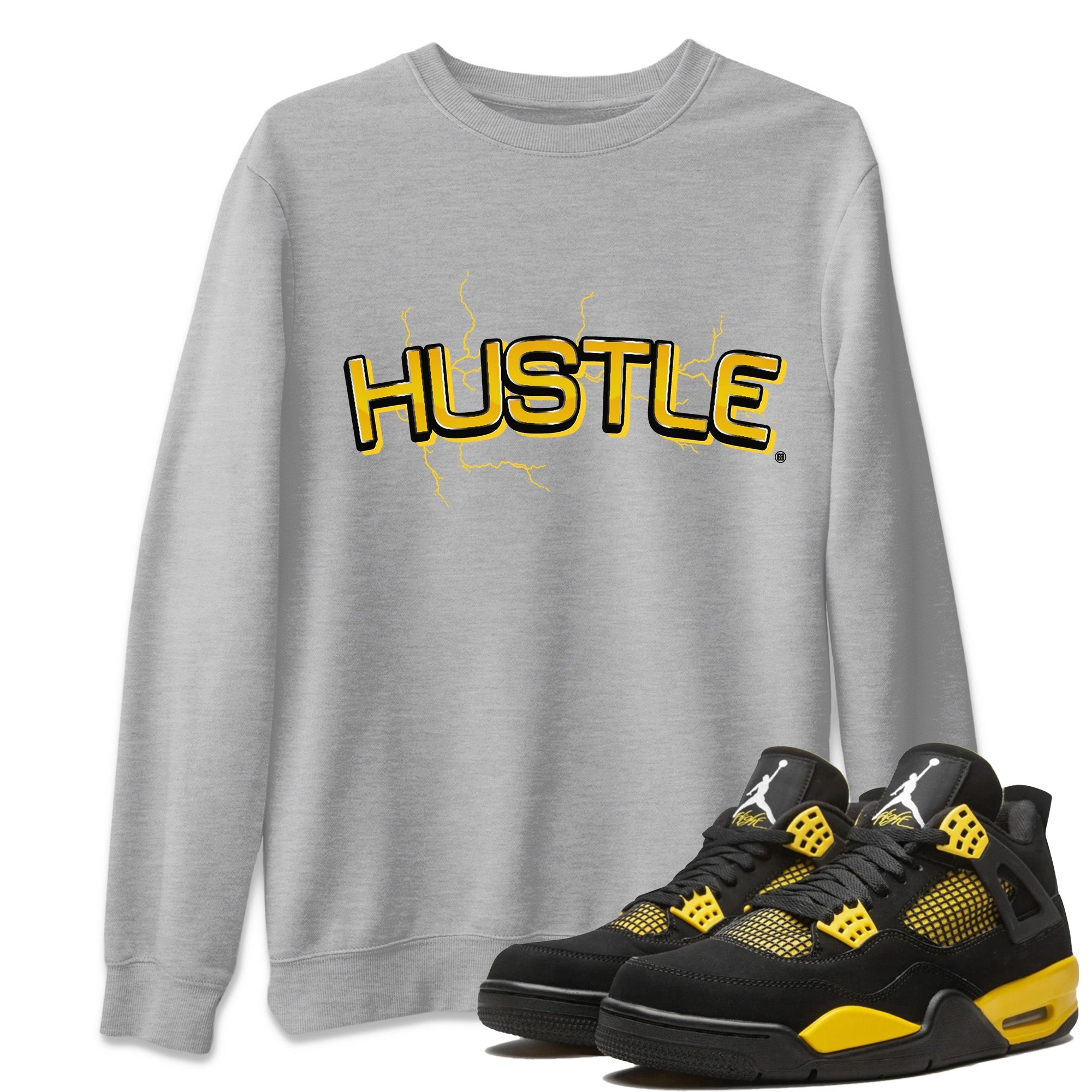 Air Jordan 4 Thunder Sneaker Match Tees Electric Hustle Streetwear Sneaker Shirt Air Jordan 4 Retro Thunder Sneaker Release Tees Unisex Shirts Heather Grey 1