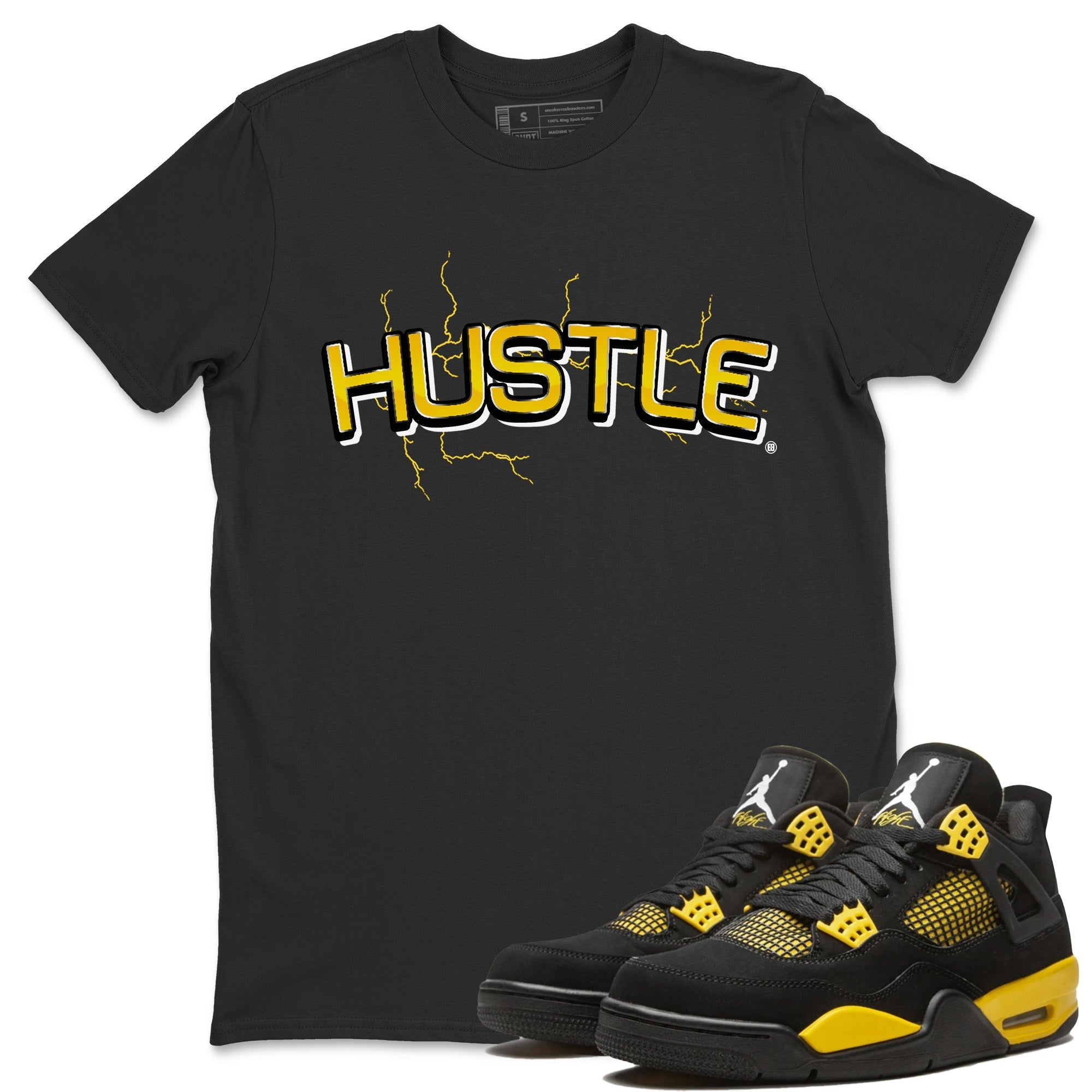 Air Jordan 4 Thunder Sneaker Match Tees Electric Hustle Streetwear Sneaker Shirt Air Jordan 4 Retro Thunder Sneaker Release Tees Unisex Shirts Black 1