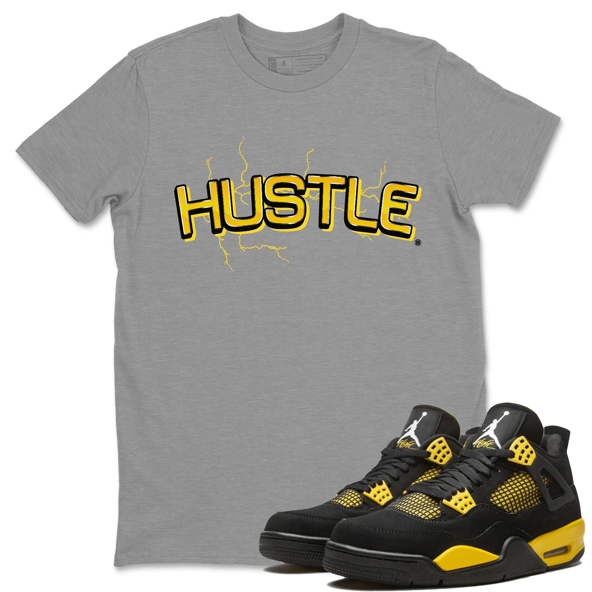 Air Jordan 4 Thunder Sneaker Match Tees Electric Hustle Streetwear Sneaker Shirt Air Jordan 4 Retro Thunder Sneaker Release Tees Unisex Shirts Heather Grey 1