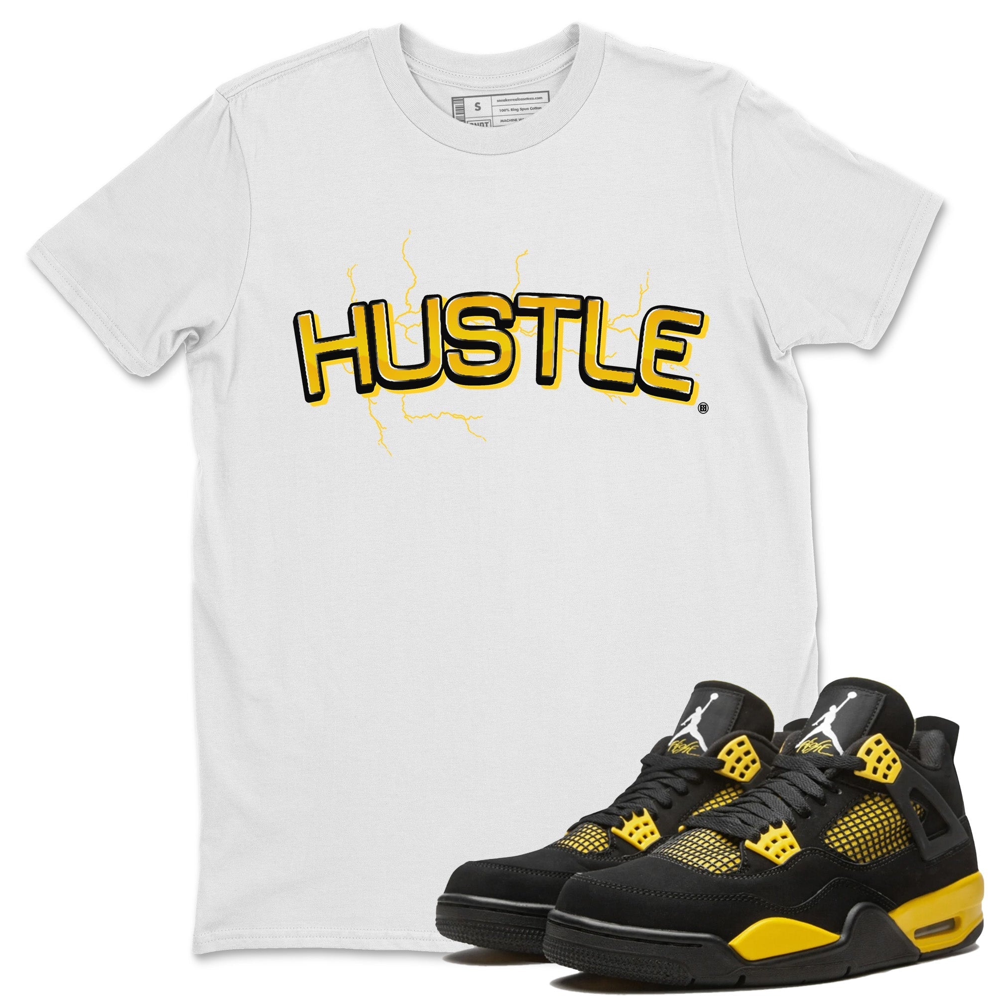 Air Jordan 4 Thunder Sneaker Match Tees Electric Hustle Streetwear Sneaker Shirt Air Jordan 4 Retro Thunder Sneaker Release Tees Unisex Shirts White 1