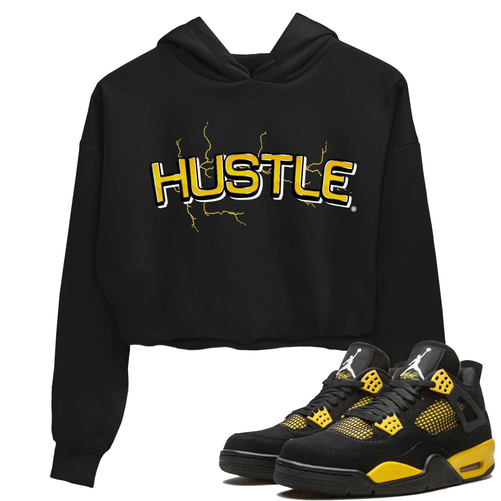 Air Jordan 4 Thunder Sneaker Match Tees Electric Hustle Streetwear Sneaker Shirt Air Jordan 4 Retro Thunder Sneaker Release Tees Women's Shirts Black 1