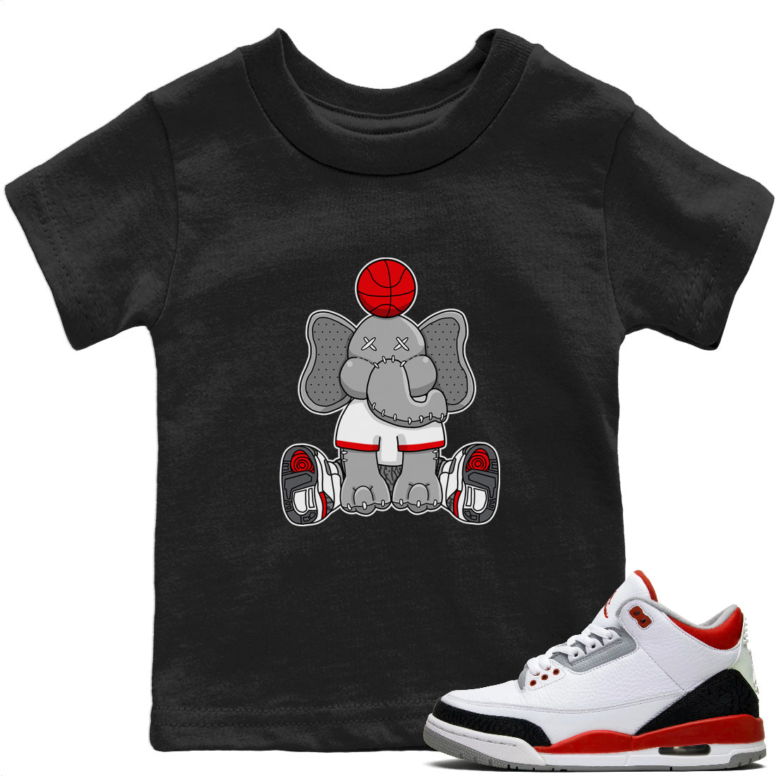 Jordan 3 Fire Red Sneaker Matching T-Shirt Elephant Doll Sneaker Tees Jordan 3 Fire Red Sneaker Release Tees Kids Shirts