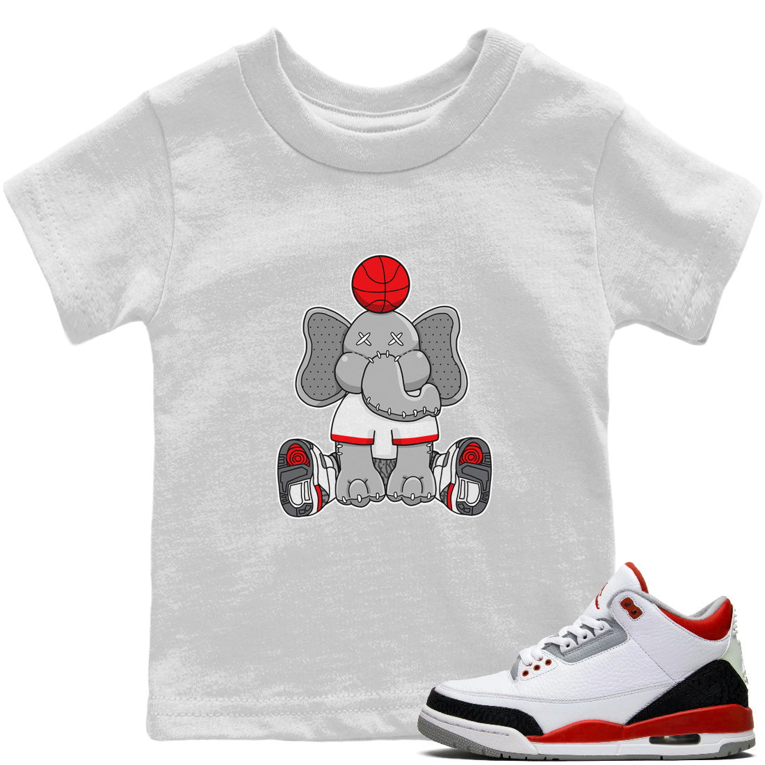 Jordan 3 Fire Red Sneaker Matching T-Shirt Elephant Doll Sneaker Tees Jordan 3 Fire Red Sneaker Release Tees Kids Shirts