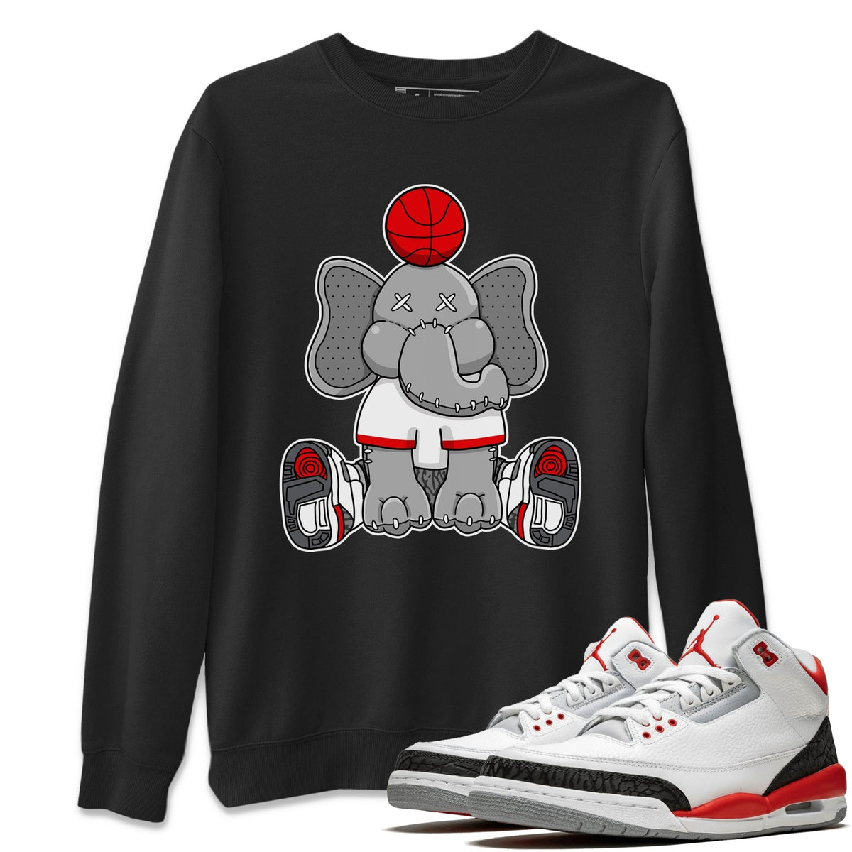 Jordan 3 Fire Red Sneaker Matching T-Shirt Elephant Doll Sneaker Tees Jordan 3 Fire Red Sneaker Release Tees Crew Neck Tees