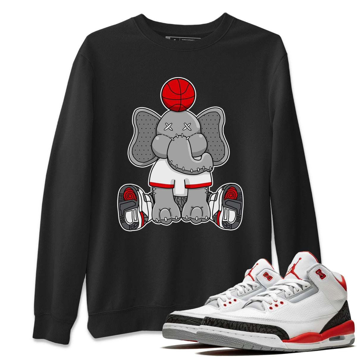 Jordan 3 Fire Red Sneaker Matching T-Shirt Elephant Doll Sneaker Tees Jordan 3 Fire Red Sneaker Release Tees Crew Neck Tees