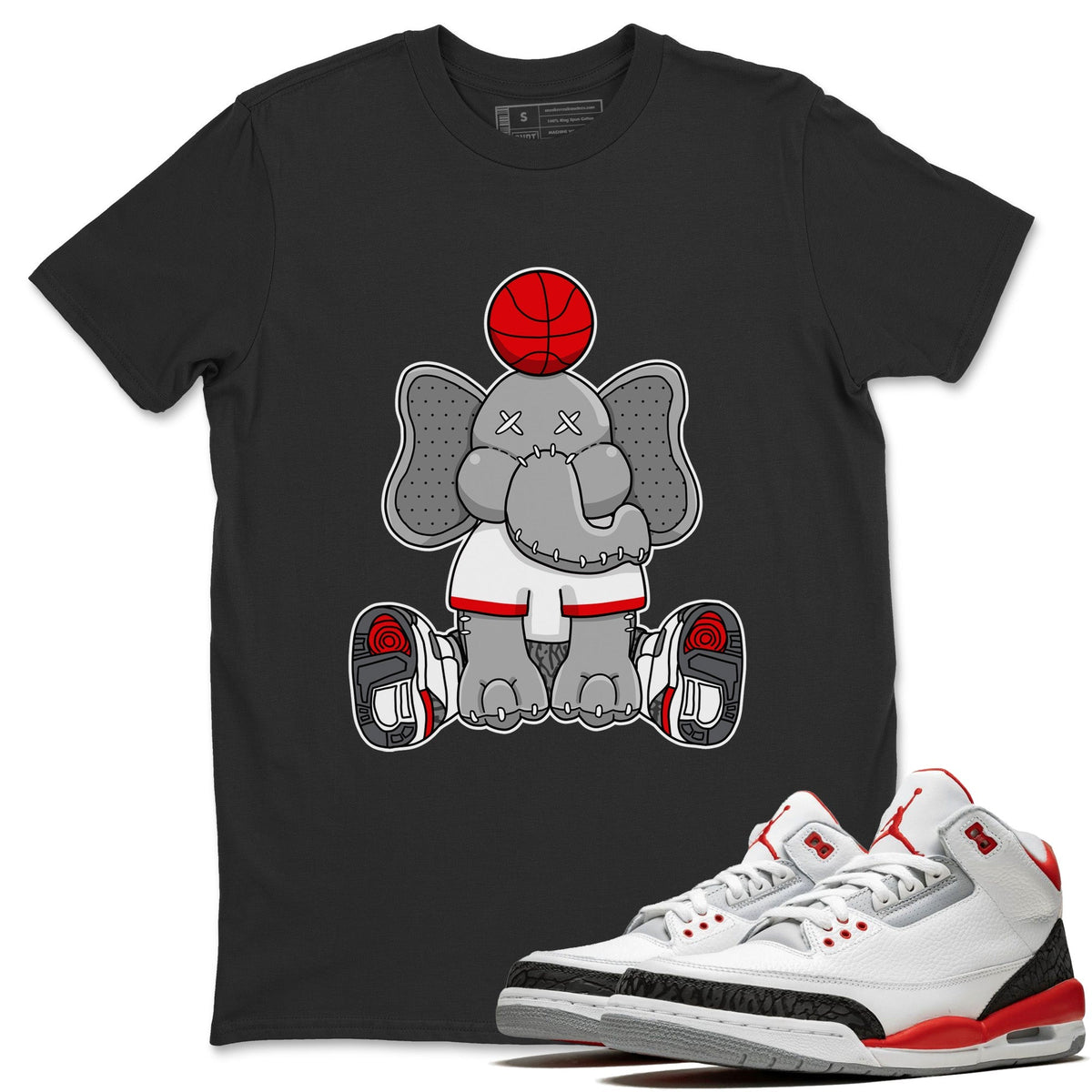 Jordan 3 Fire Red Sneaker Matching T-Shirt Elephant Doll Sneaker Tees Jordan 3 Fire Red Sneaker Release Tees Crew Neck Tees