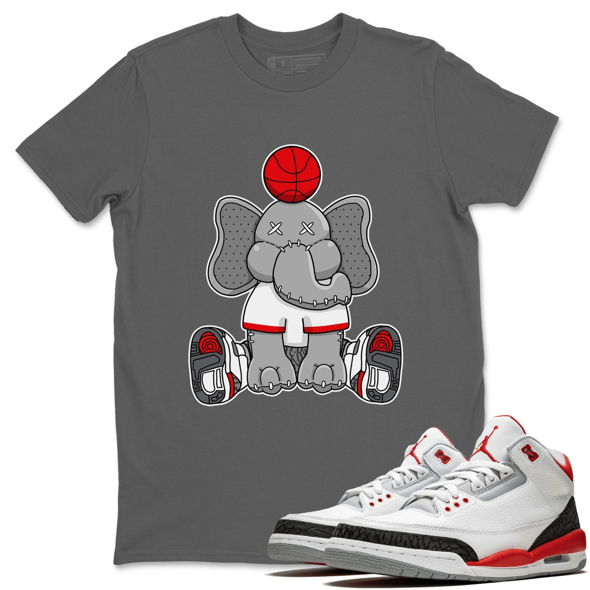 Jordan 3 Fire Red Sneaker Matching T-Shirt Elephant Doll Sneaker Tees Jordan 3 Fire Red Sneaker Release Tees Crew Neck Tees