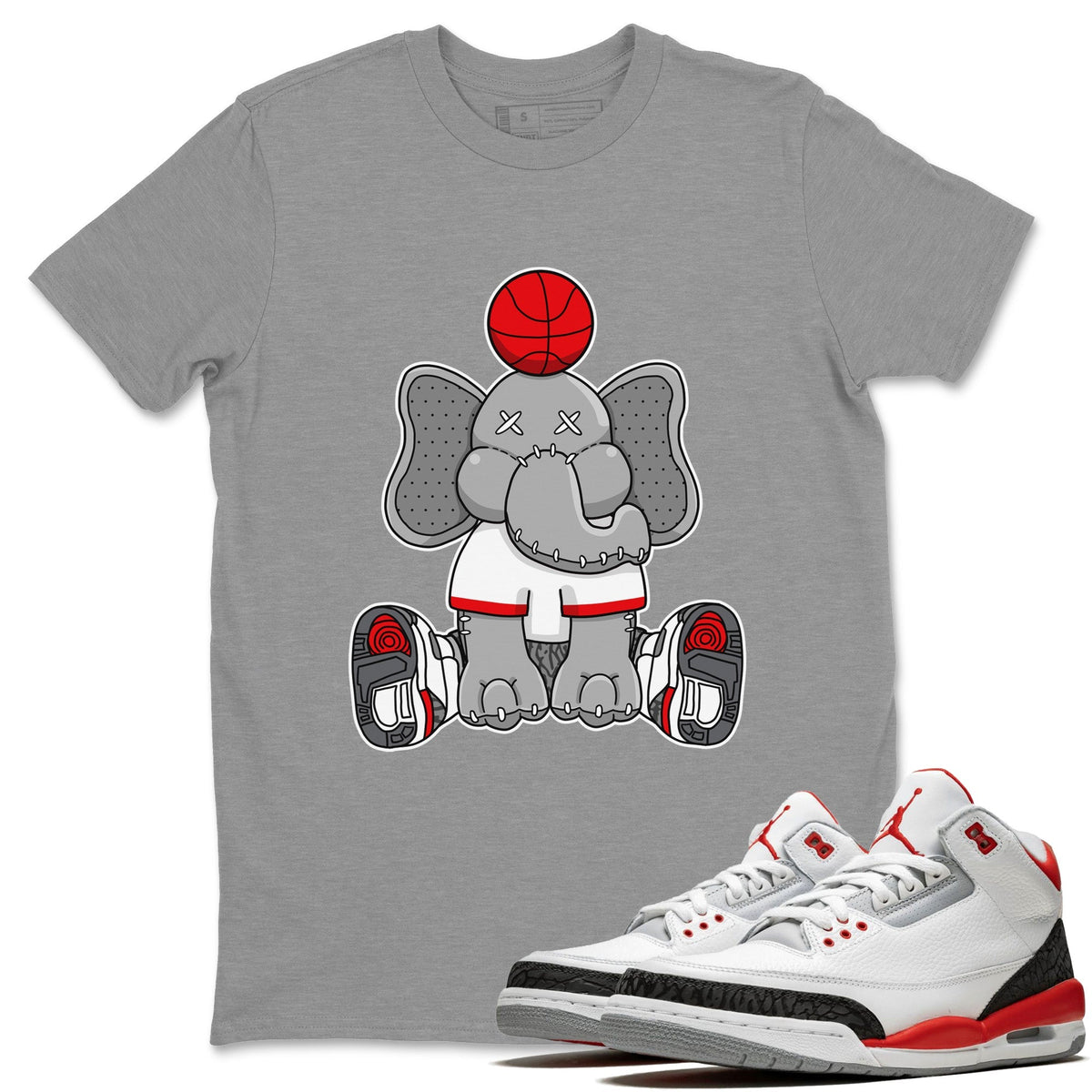Jordan 3 Fire Red Sneaker Matching T-Shirt Elephant Doll Sneaker Tees Jordan 3 Fire Red Sneaker Release Tees Crew Neck Tees