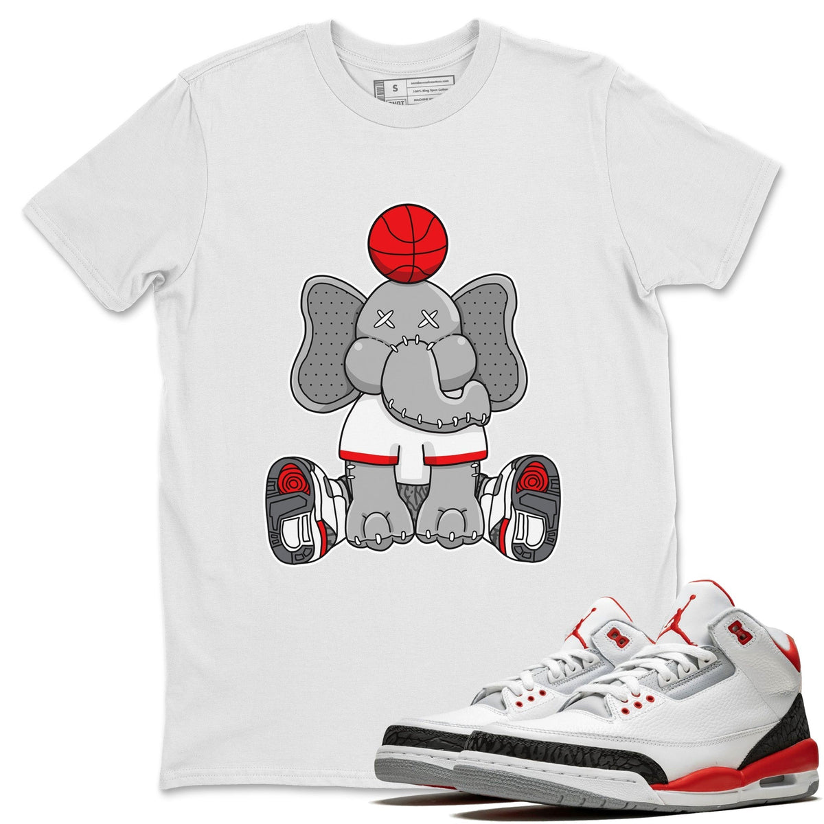 Jordan 3 Fire Red Sneaker Matching T-Shirt Elephant Doll Sneaker Tees Jordan 3 Fire Red Sneaker Release Tees Crew Neck Tees