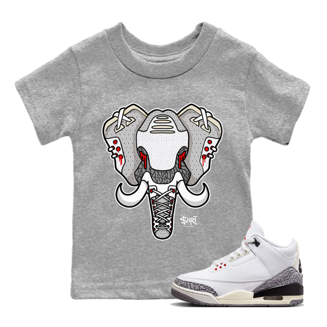 Air Jordan 3 White Cement Elephant Symbol Baby and Kids Sneaker Tees Air Jordan 3 Retro White Cement Kids Sneaker Tees Size Chart